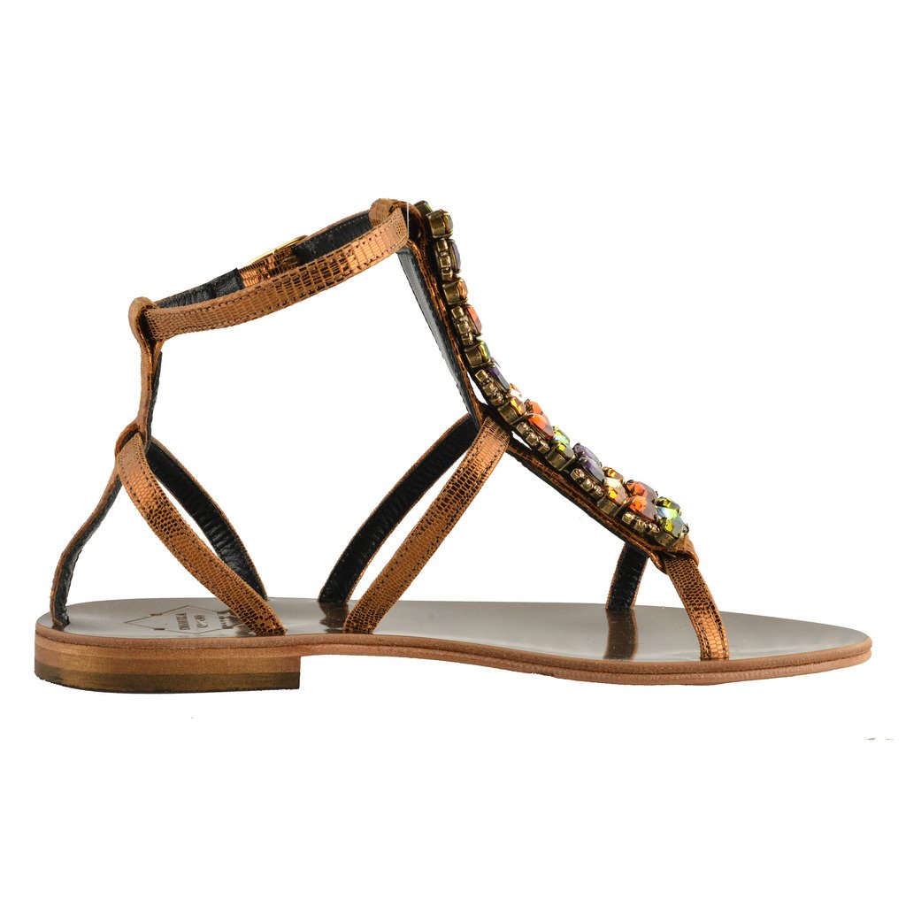Capri Women's Stone Decorated Flat Sandals - Comfortable Summer Beach Shoes US Size 7 (IT 37) - Perfect for Vacation, Walking & Casual Outings