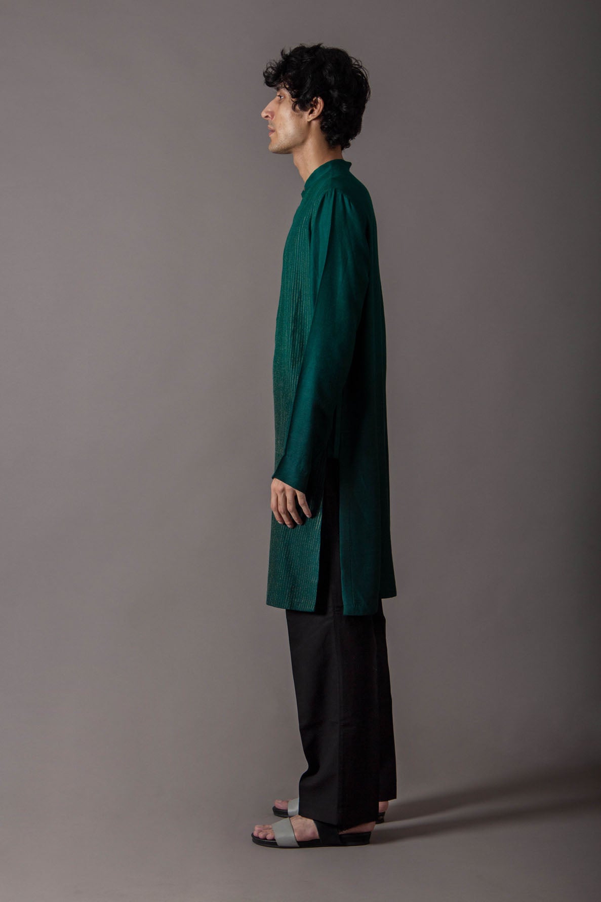 Bade Miyan Kurta Muga Satin Green Ombre - Stylish Indian Men's Kurta for Festivals, Weddings & Casual Wear