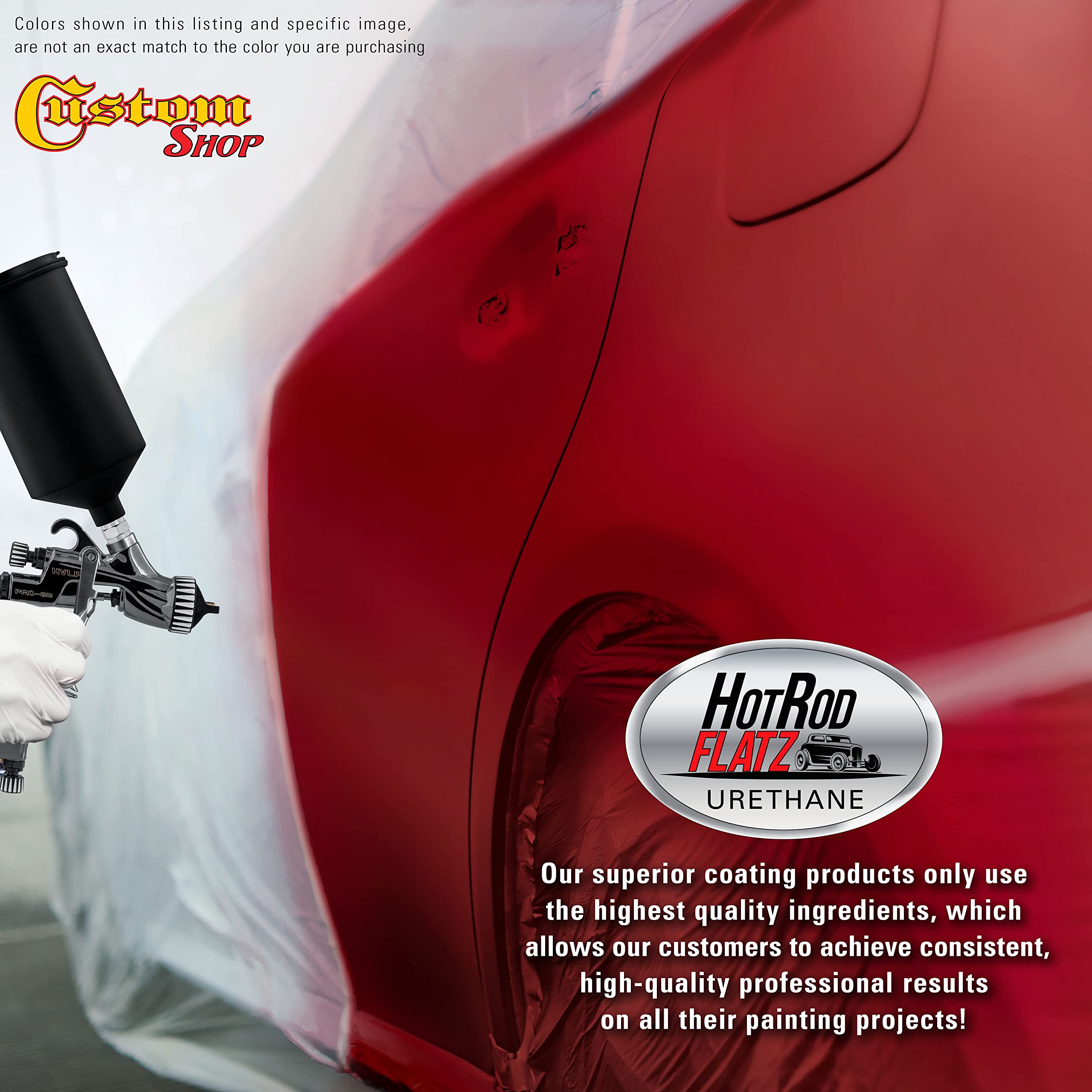 Custom Shop Rally Red Hot Rod Flatz Flat Matte Satin Urethane Auto Paint Gallon Kit - Professional Low Sheen Automotive Coating for Cars & Trucks (4:1 Mix Ratio) - Perfect for Hot Rod Restoration, Custom Paint Jobs & Vehicle Refinishing