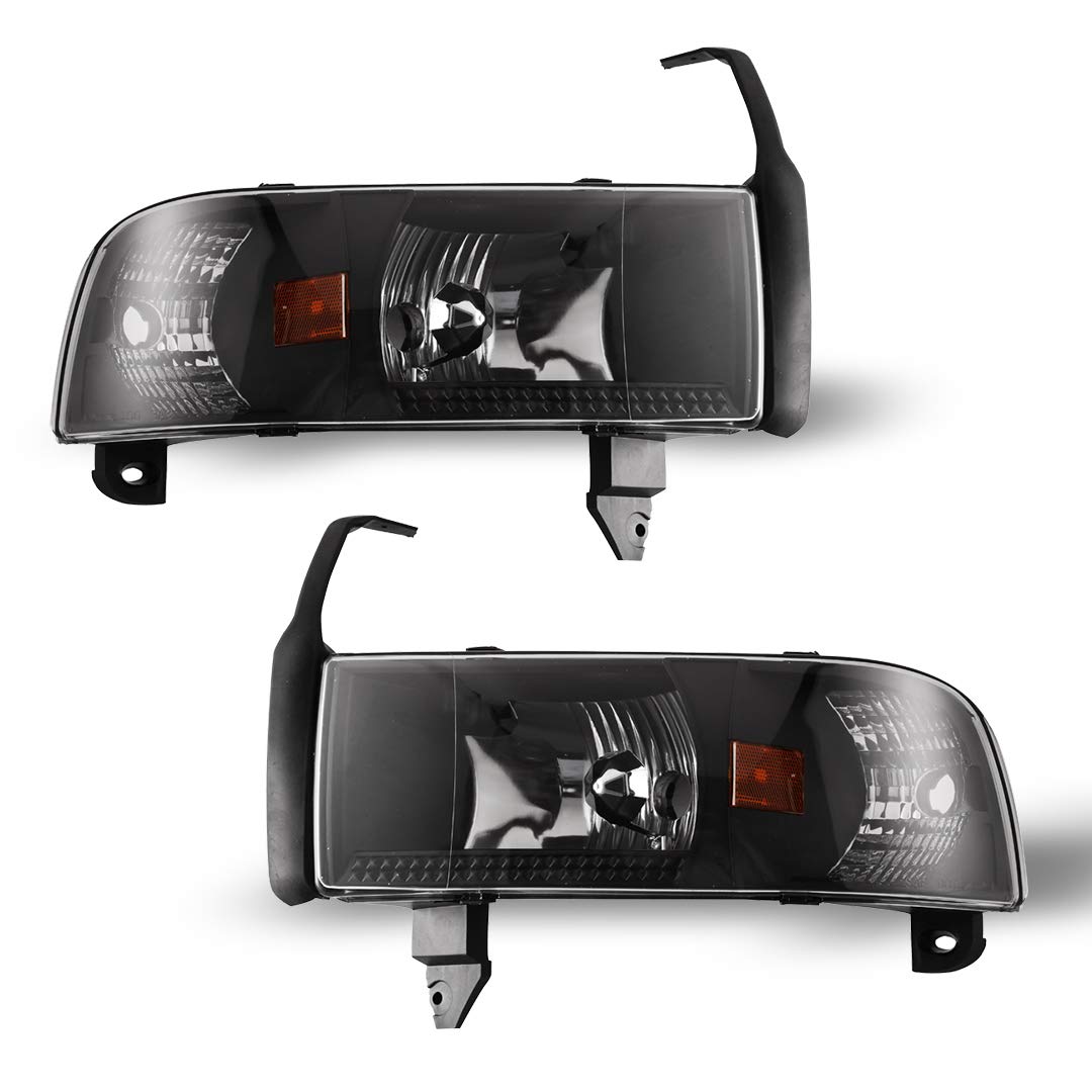 ROXX Headlight Assembly for 1994-2001 Dodge Ram 1500 & 1994-2002 Dodge Ram 2500/3500 - Black Housing with Clear Lens (No DRL) - Perfect for Night Driving & Off-Road Adventures