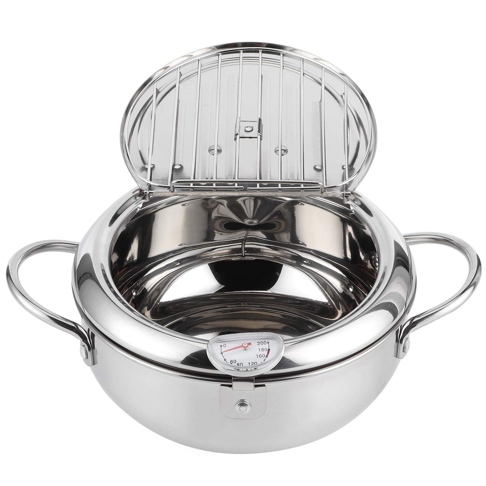 Premium 24cm Stainless Steel Frying Pan with Built-in Thermometer - Japanese Style Induction Compatible Skillet for Perfect Cooking | Ideal for Sautéing, Frying & Small Batch Cooking in Home Kitchens