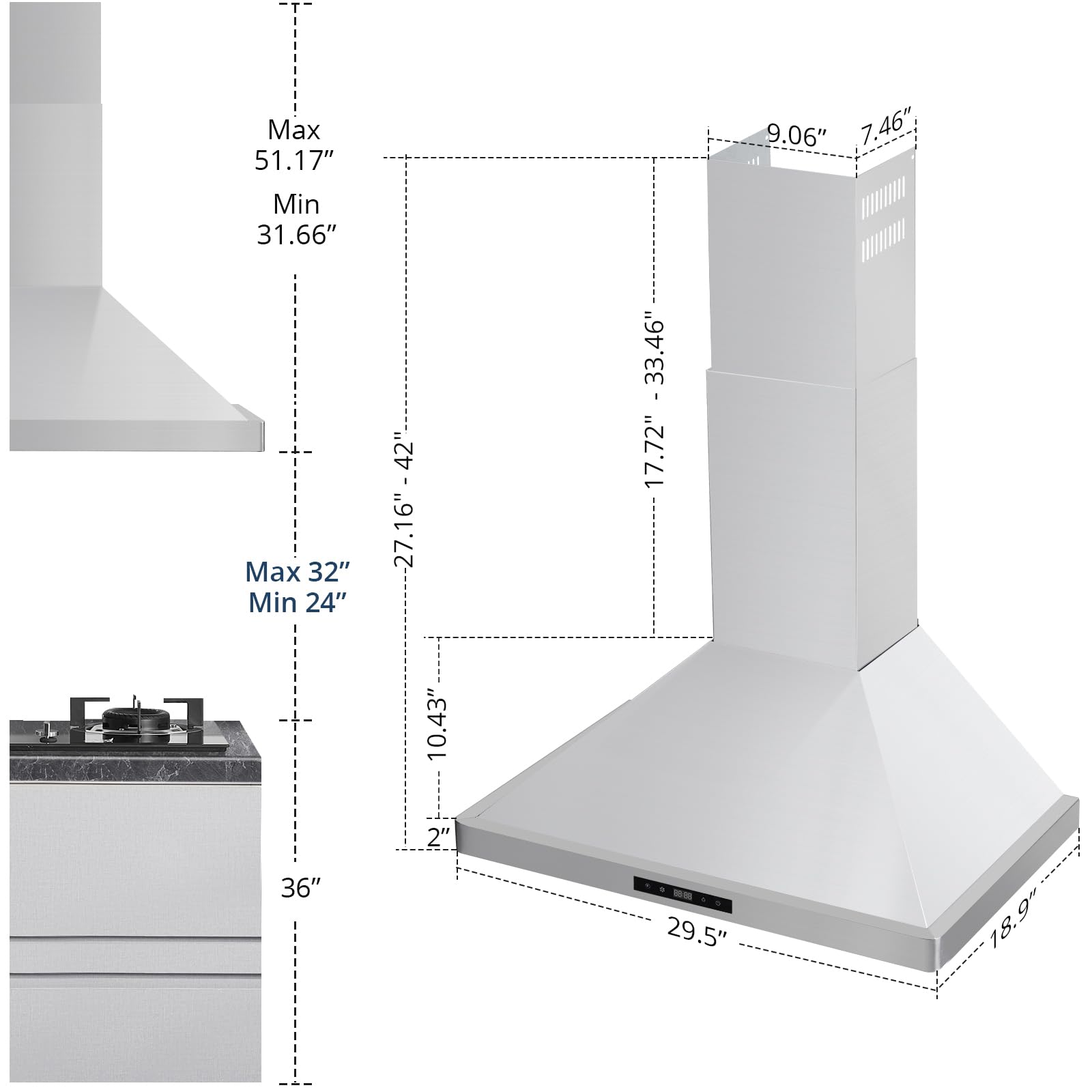GARVEE 30 Inch Stainless Steel Range Hood with Ducted Ventilation & Timer - Powerful Kitchen Exhaust Fan for Smoke & Odor Removal - Perfect for Home Cooking & Commercial Kitchens