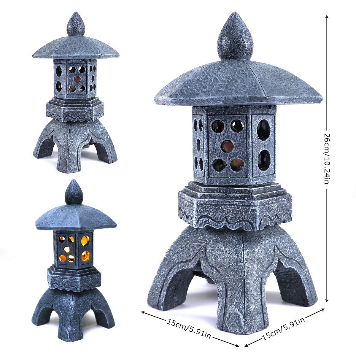 Solar-Powered Pagoda Lantern Garden Statue with Lotus Lights - Large Resin Japanese Temple Pagoda Lamp for Asian Zen Outdoor Decor - Perfect for Landscape, Patio, Porch, Lawn & Christmas Gift Giving