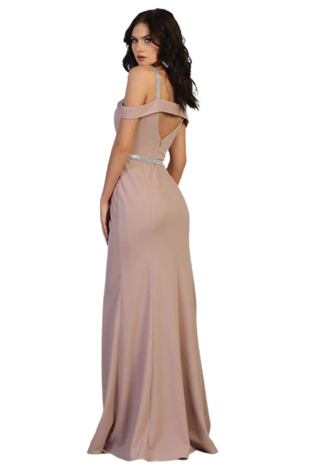 Embellished Straps Off-Shoulder Formal Long Gala Dress for Women - Dusty Rose Elegant Evening Gown for Prom, Wedding, Cocktail Party & Special Occasions