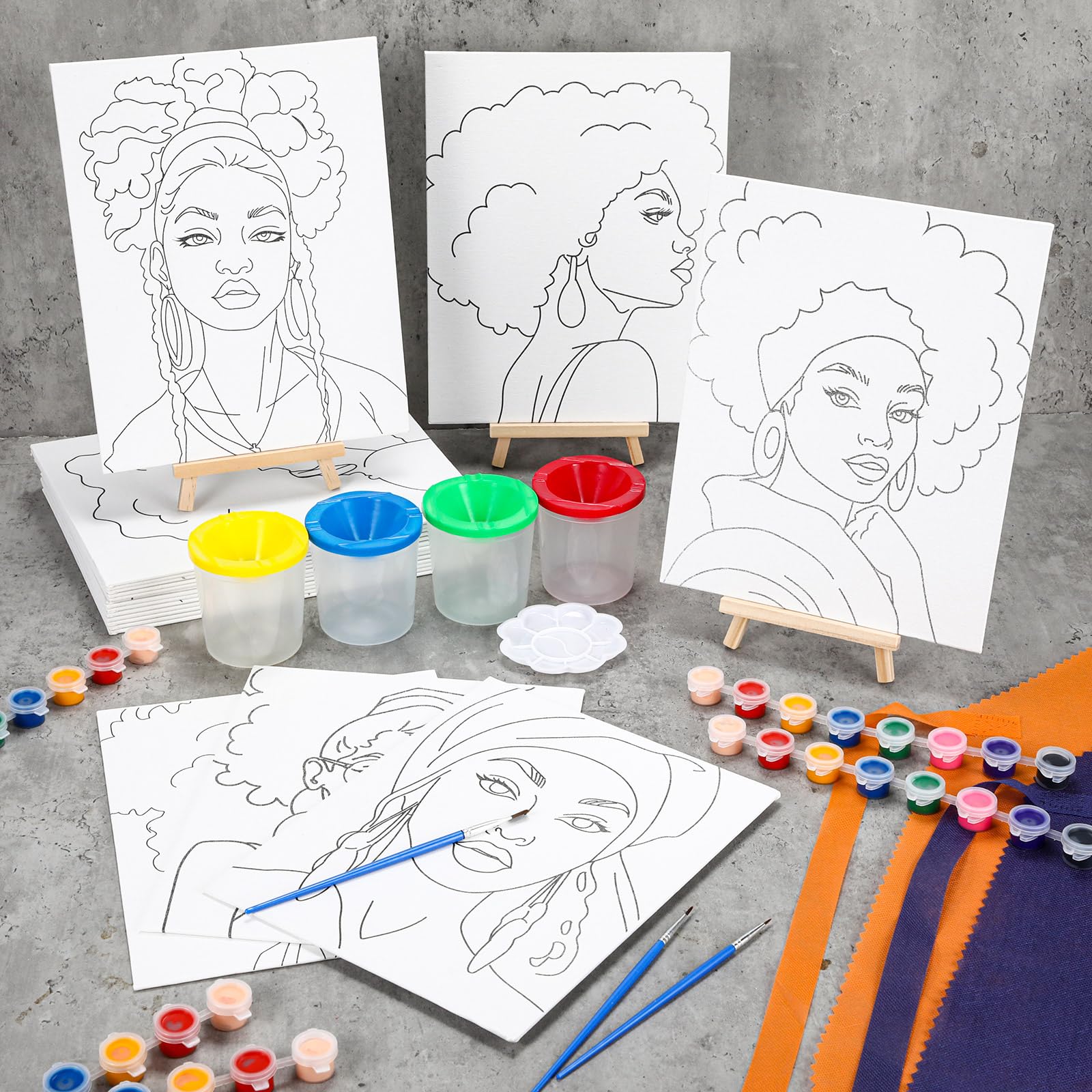 140 Pcs Pre-Drawn Canvas Painting Kit - 20 Set DIY Sip and Paint Art Supplies for Adults - Virtual Birthday Party Favors, Date Night Activities & Craft Gifts (Elegant Lady Design) - Perfect for Home Decor, Art Therapy & Creative Relaxation