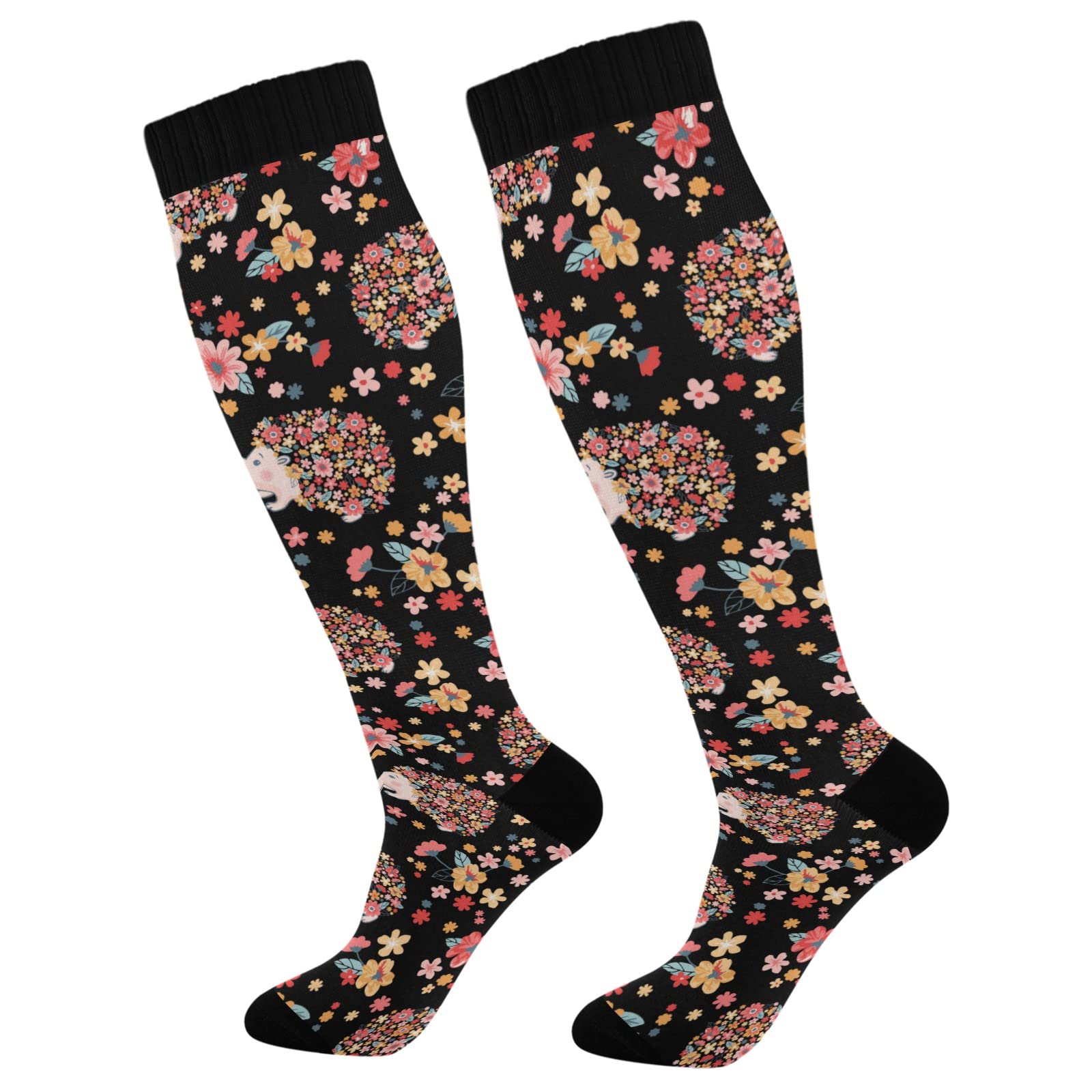 JUNZAN Bees Sunflower Compression Socks for Women & Men - Breathable Athletic Socks for Running, Cycling, Nursing - Improves Blood Circulation & Reduces Swelling - Perfect for Sports, Work & Daily Wear