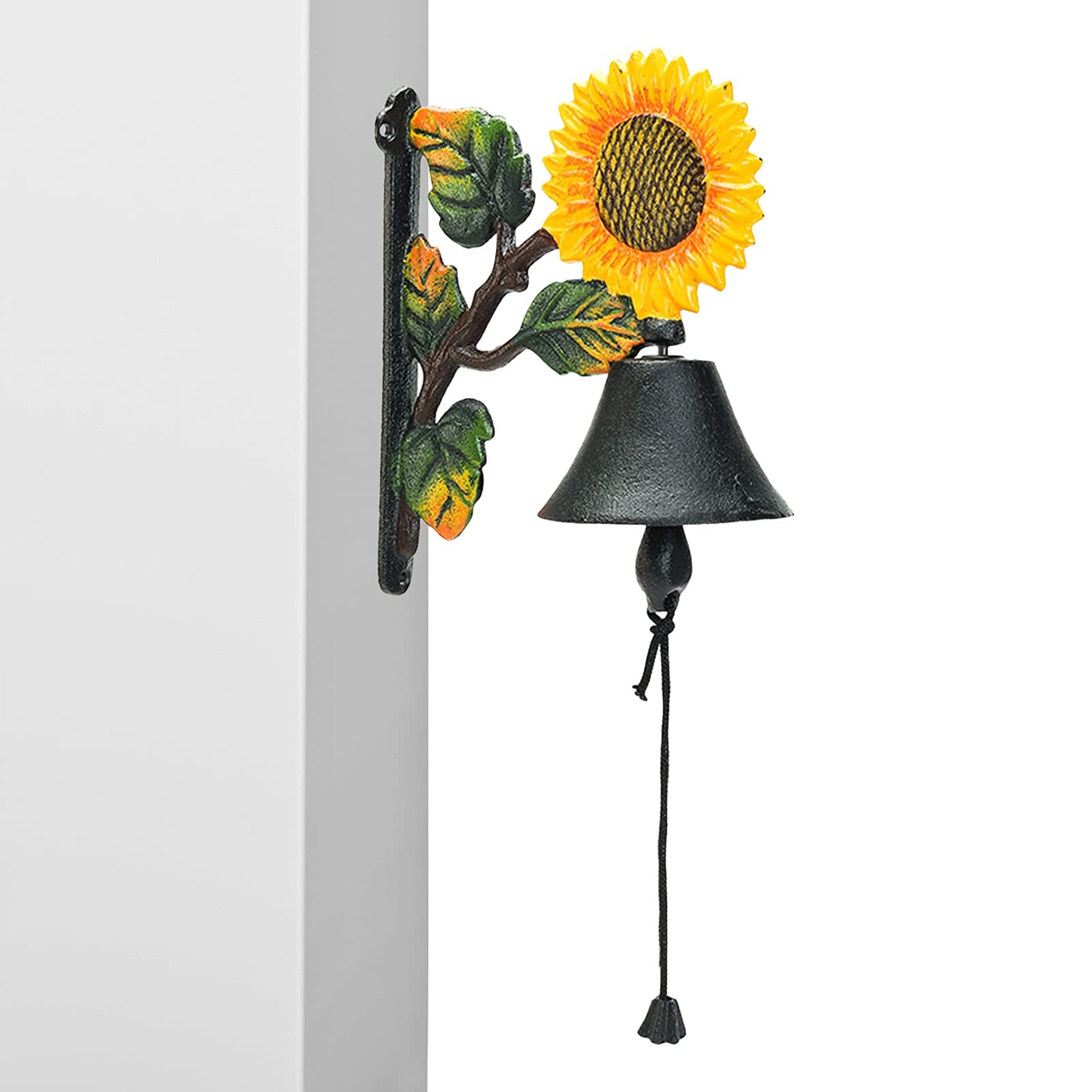 Vintage Cast Iron Wall Bell - Hand-Painted Sunflower Design, Indoor/Outdoor Mounted Door Chime for Home & Garden Decor | Perfect for Front Door, Patio, Farmhouse, and Rustic Wedding Decorations