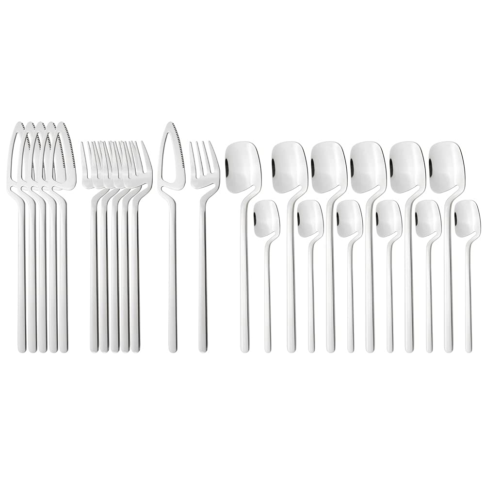 24-Piece Stainless Steel Silverware Flatware Set - Knife Fork Spoon Cutlery for Dinner, Kitchen & Bar - Durable Dishwasher Safe Tableware (Silver) - Perfect for Restaurants, Weddings & Everyday Dining