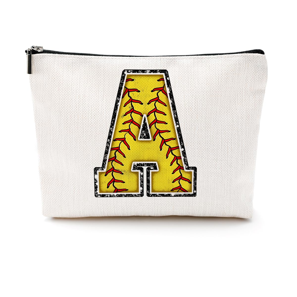 **Personalized Monogrammed Softball Cosmetic Bag with Zipper Pouch - Custom Initial Makeup Bag for Girls, Women, Softball Players & Coaches - Perfect Softball Accessories for Graduation, Birthday Gifts & Team Spirit (Great for Travel, Gym & Game Day Essentials)**