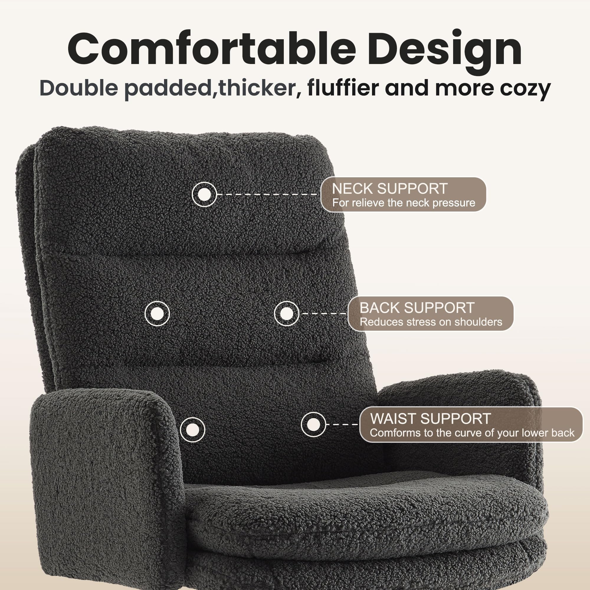 Ergonomic Swivel Office Desk Chair with Wheels - High Back Adjustable Computer Task Chair with Armrests, Upholstered Mesh Home Office Chair for Work & Gaming - Dark Grey Executive Chair for Office, Study Room & Home Workspace