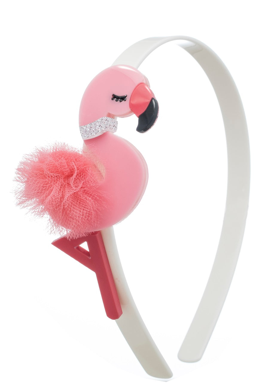 Pink Flamingo Pom Pom Headband for Women - Cute Floral Hair Accessory for Parties, Festivals, and Photo Shoots - Lilies & Roses NY Fashion Headpiece