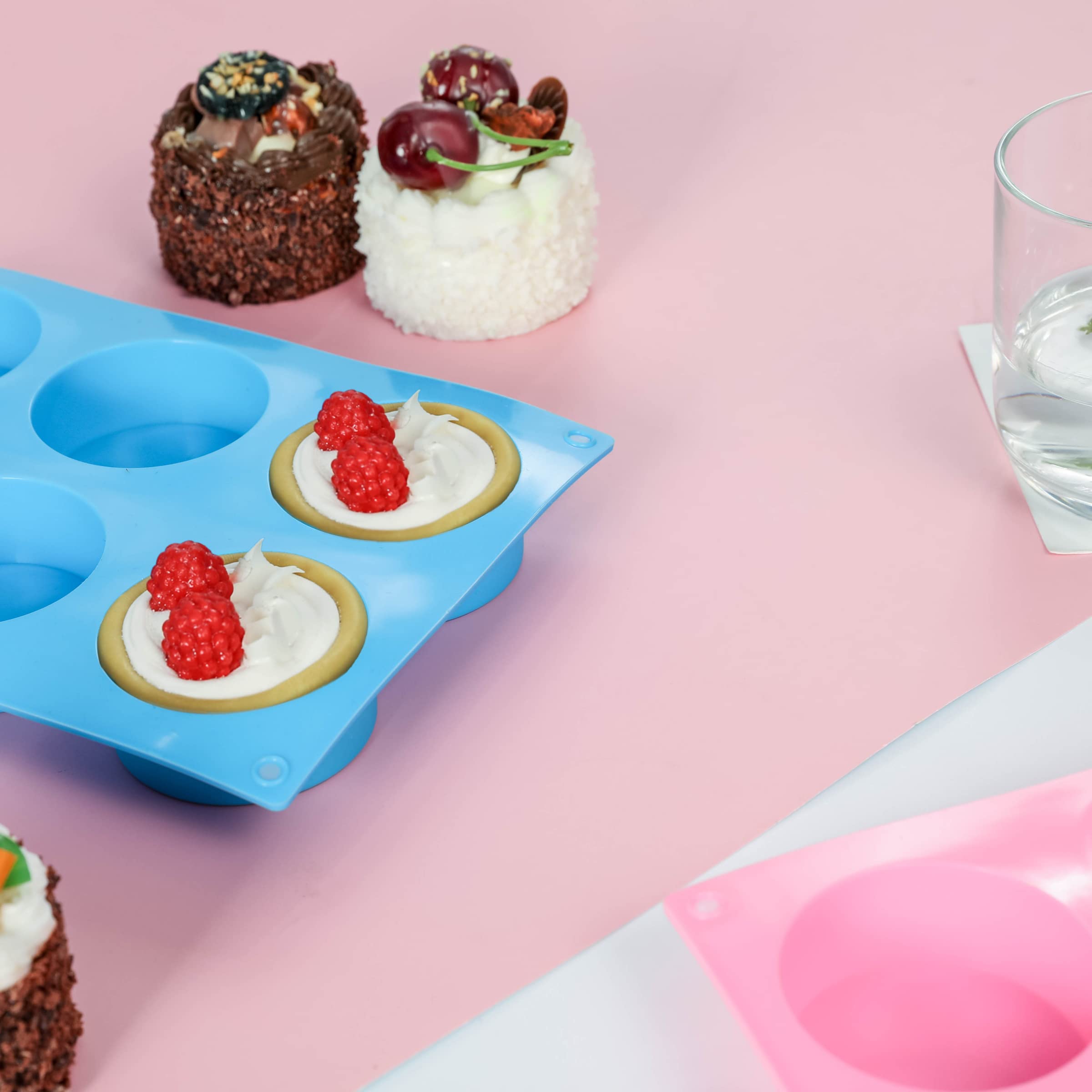 TDHDIKE 4-Piece Silicone Round Cylinder Candy & Chocolate Molds Set - Reusable Baking Molds for Chocolate Covered Treats, Cupcakes, Candies, Puddings & Mini Soap Making (Blue/Pink) - Perfect for Home Baking, Party Desserts & DIY Crafts