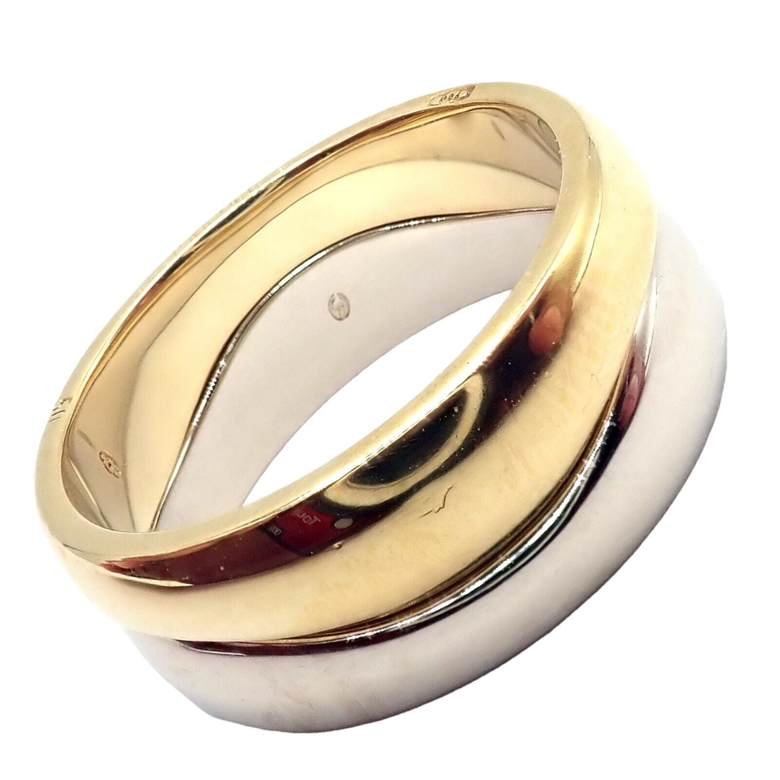 Authentic Cartier 18K Yellow & White Gold Two-Tone Stackable Puzzle Band Ring - Size 50 (US 5.25) | Luxury Jewelry Gift for Women, Anniversary & Special Occasions