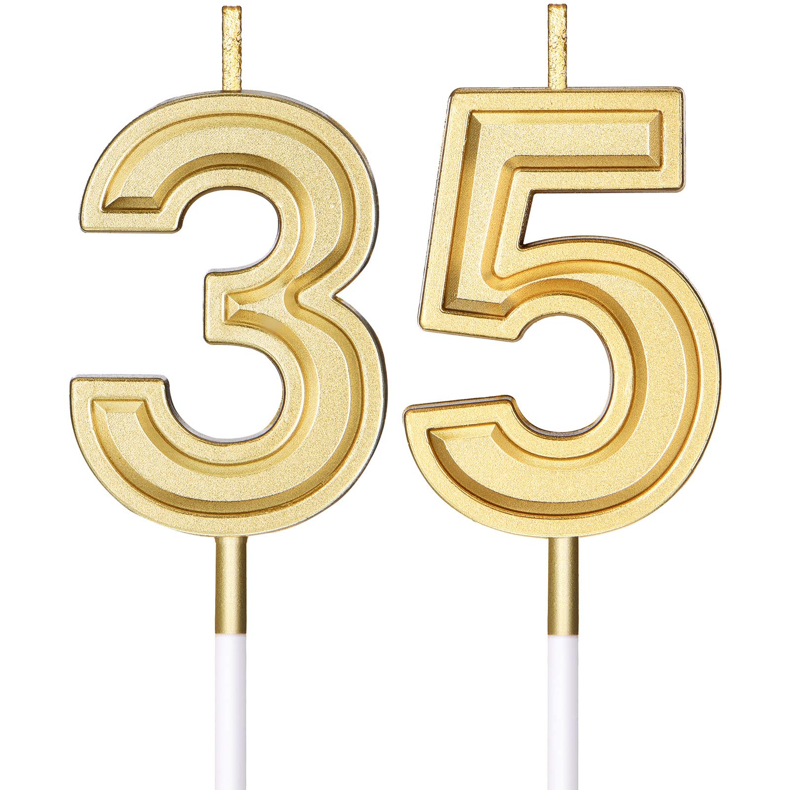 35th Birthday Cake Candles - Gold Number Cake Topper for 35th Birthday Party, Baby Shower, Wedding Anniversary Celebration - 3.54 Inches Tall - Perfect for Milestone Birthdays & Special Occasions