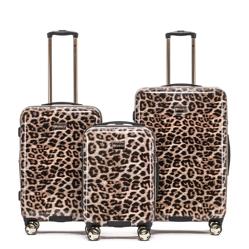 TOSCA TCA111 Leopard Print Luggage Set of 3 (20in, 25in, 29in) Spinner Suitcases for Travel, Vacation & Business Trips