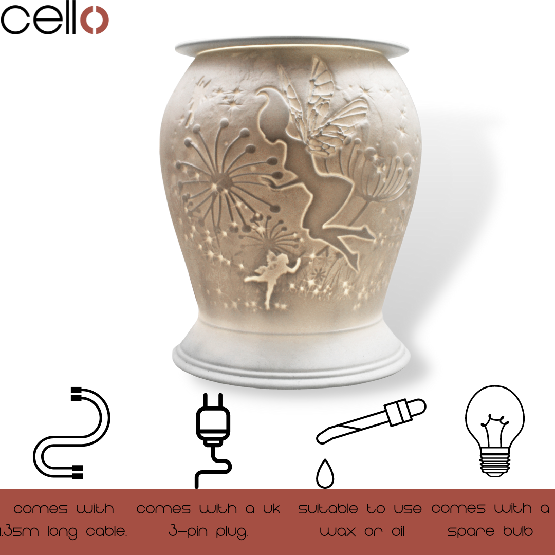 Fairy Tale Design Cello Porcelain Electric Wax Warmer with 12 Scented Wax Melts - Aromatherapy for Home, Office & Spa Relaxation