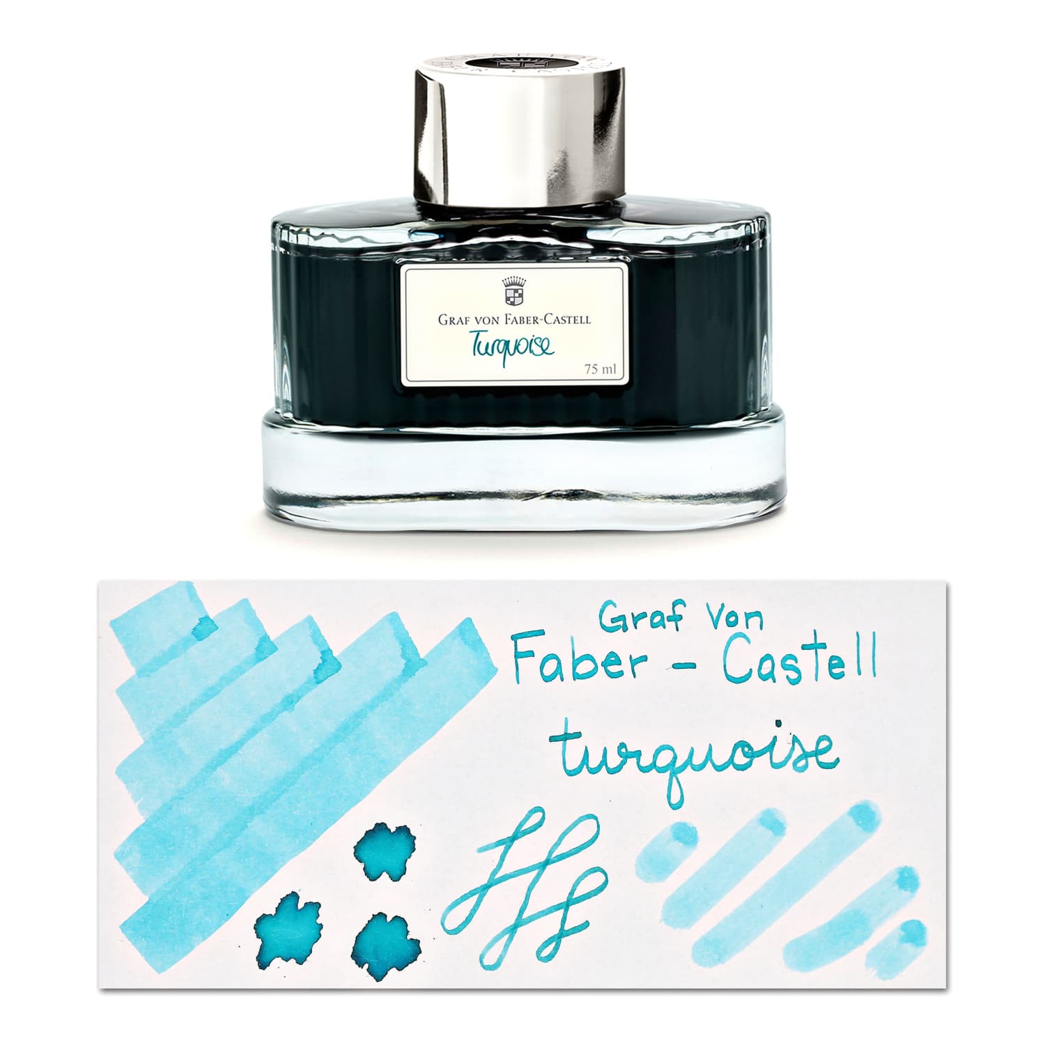 Graf von Faber Castell Turquoise Bottled Ink - 75 mL Premium Fountain Pen Ink for Calligraphy, Writing & Art - Perfect for Journals, Letters & Creative Projects