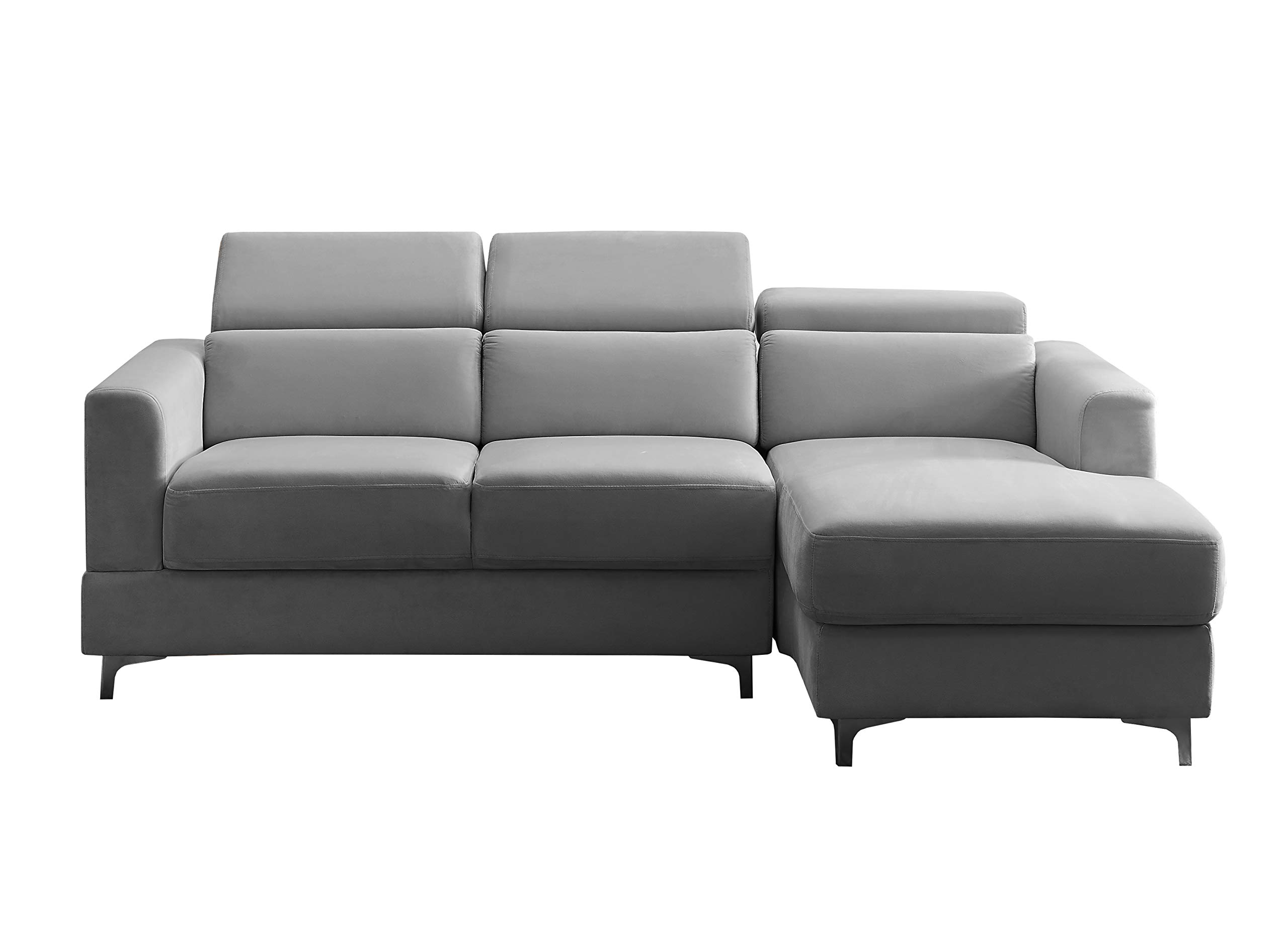Modern Velvet Sectional Sofa with Right Hand Facing - Light Grey Fabric Sofa for Small Apartments, Living Room & Bedroom | Comfortable L-Shaped Couch for Relaxing, Entertaining & Space Saving