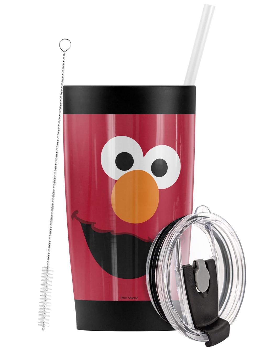 **Sesame Street Elmo Stainless Steel Tumbler 20oz - Vacuum Insulated Travel Mug with Straw & Flip Lid, Double Wall Leakproof Design - Perfect for Iced Coffee, Hot Tea, and On-the-Go Drinks**