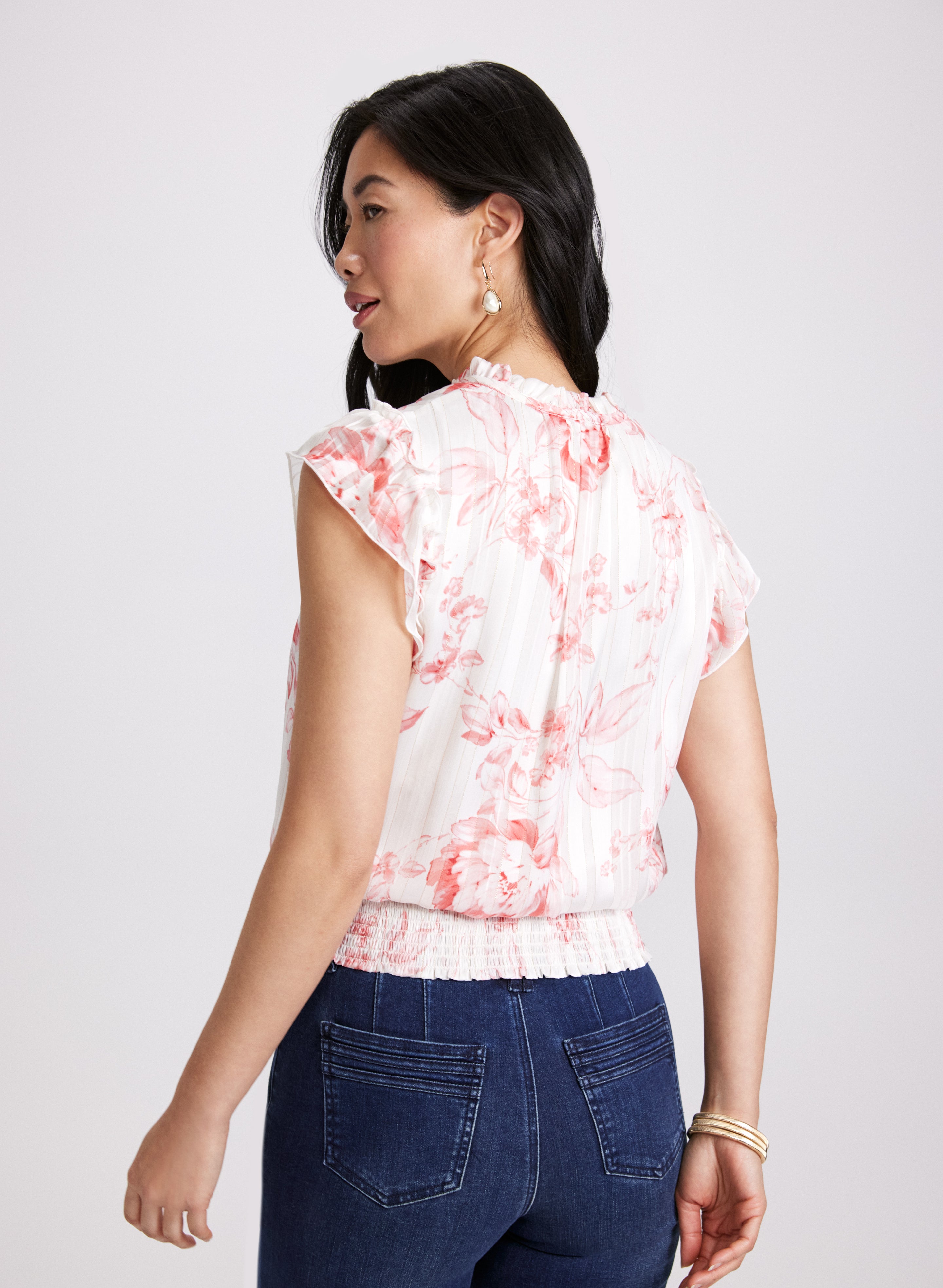 Floral Print Blouse for Women - Elegant Flowy Tops with V-Neck & Short Sleeves - Perfect for Spring Summer Outfits, Office Wear & Casual Dates
