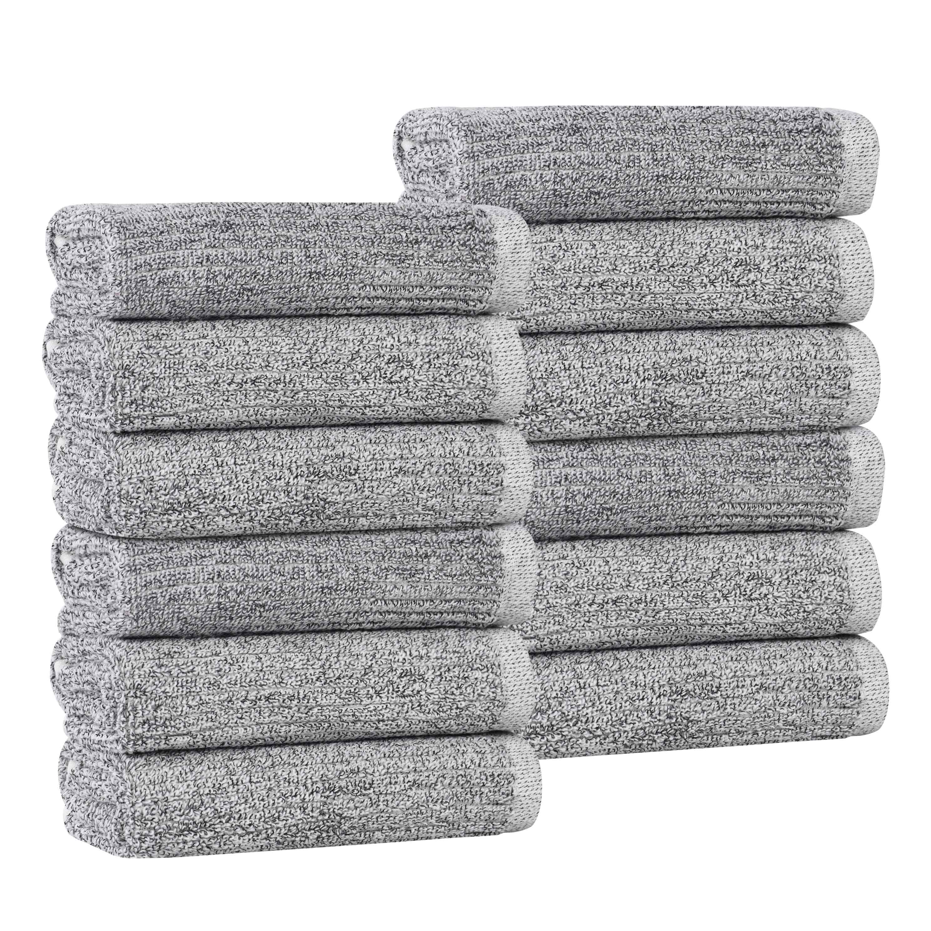 Premium Cotton Blend Solid Ribbed Face Towels & Washcloths Set of 12 - Soft, Absorbent & Quick-Drying for Spa, Bathroom & Travel Use