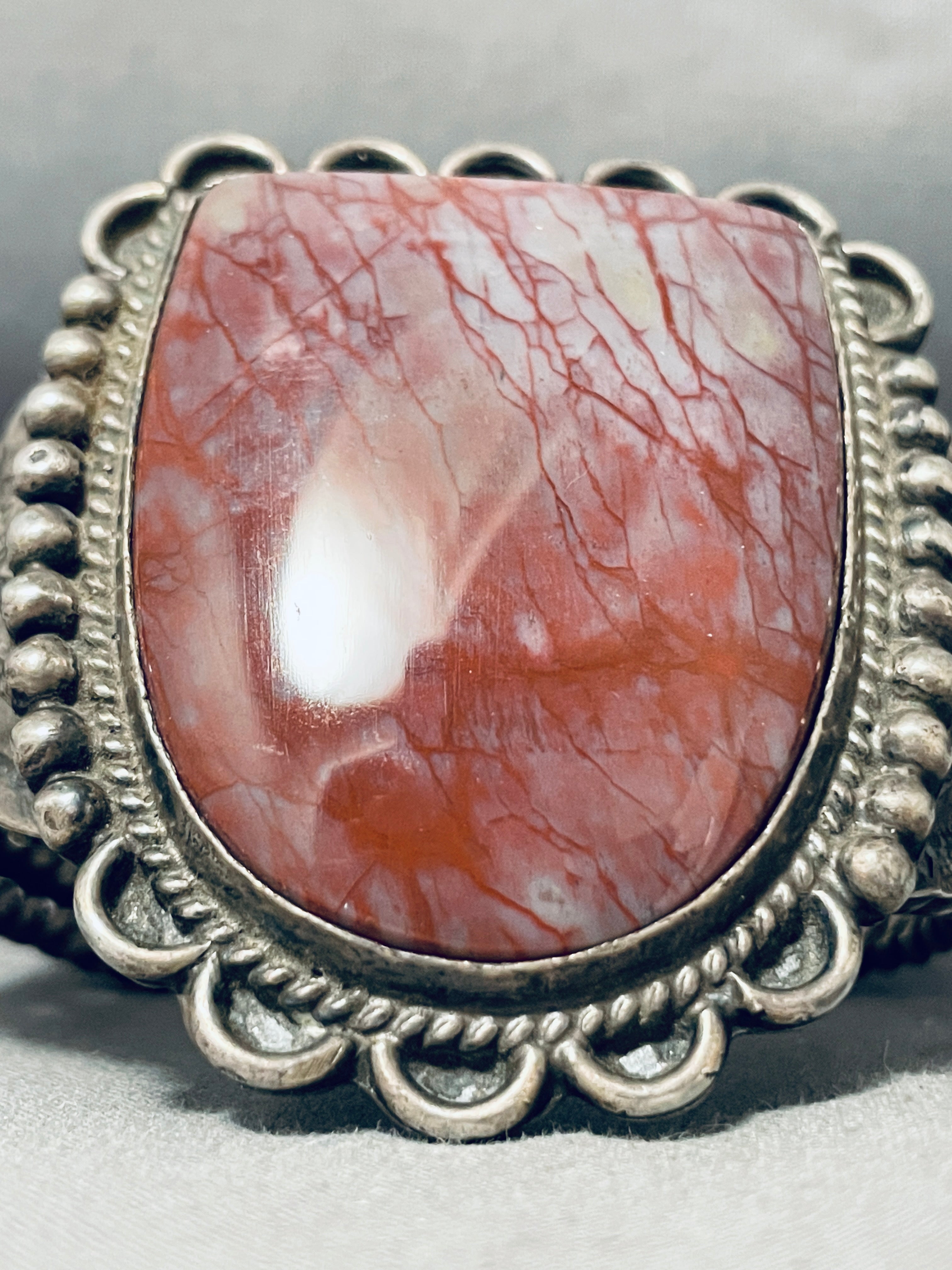 Vintage Navajo Sterling Silver Wire Bracelet with Red Agate - 104 Grams - Handmade Native American Jewelry for Women - Perfect for Boho, Western & Festival Fashion