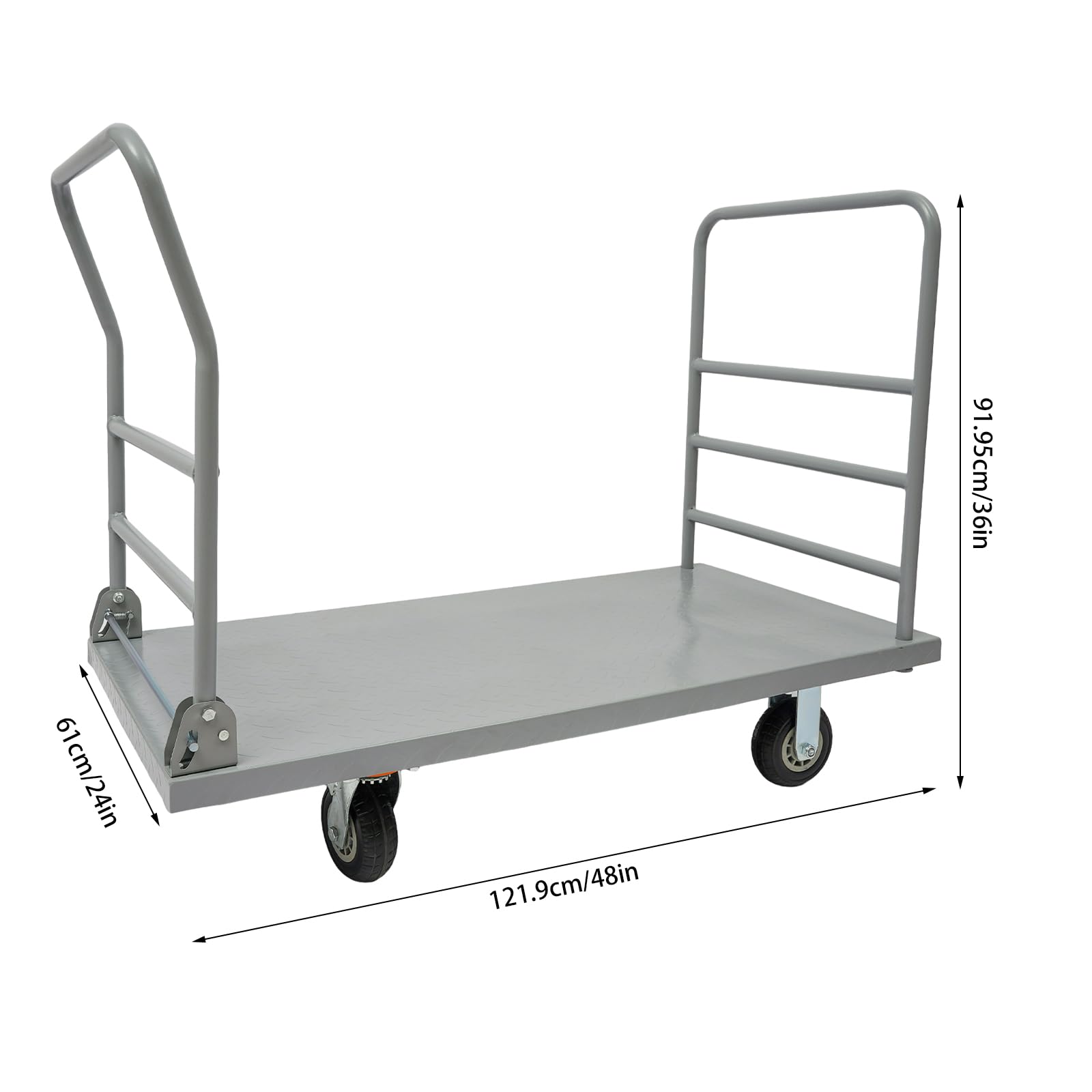 48in x 24in Heavy Duty Platform Truck Cart - 2200LBS Capacity Foldable Push Cart Dolly with 6'' Wheels & Detachable Rear Guardrail | Steel Moving Platform Truck for Warehouse, Home & Industrial Use