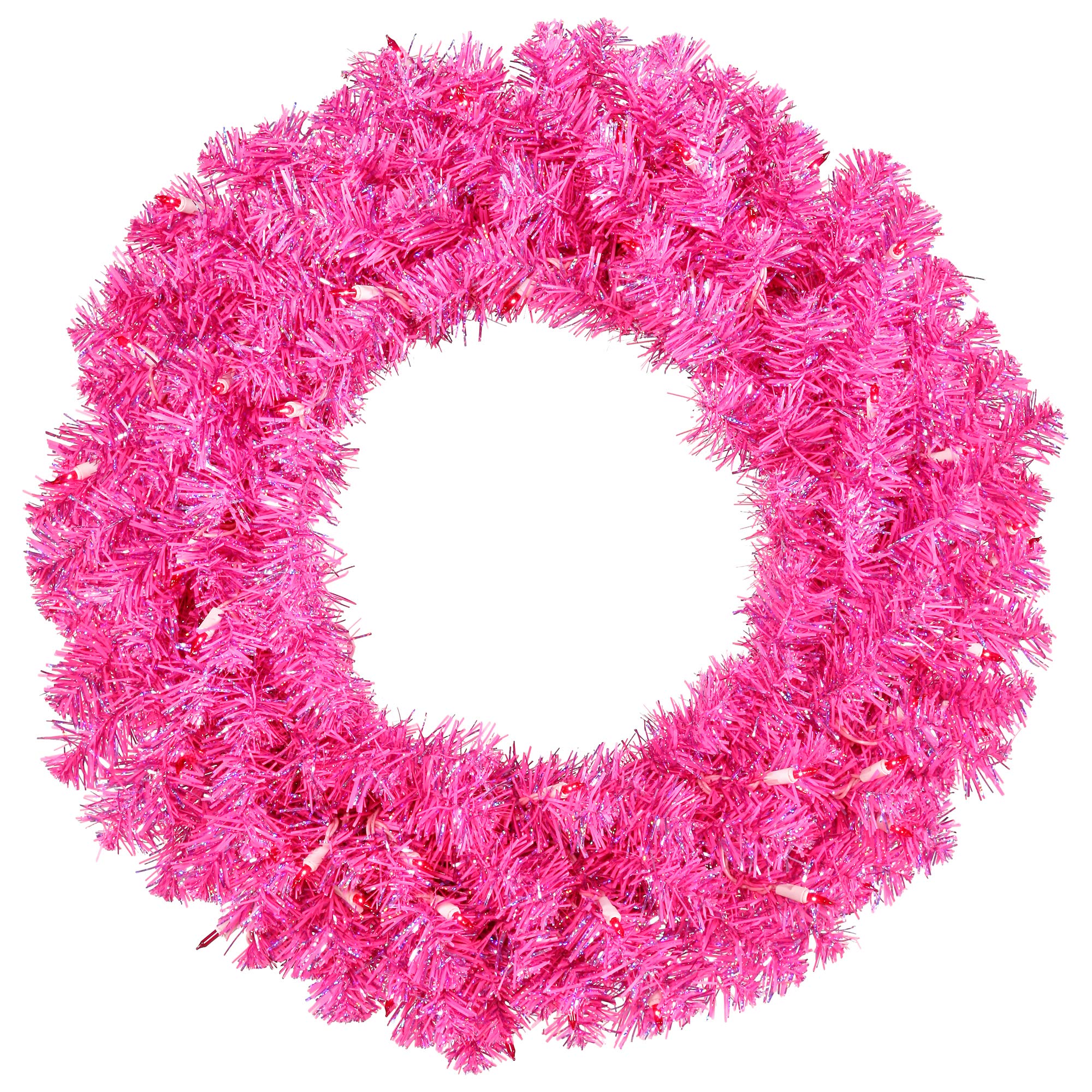 Vickerman 24-Inch Hot Pink Artificial Christmas Wreath with Pink Dura-Lit Incandescent Mini Lights - Faux Holiday Decor for Indoor Wall, Door & Mantel - Perfect for Christmas Tree, Home & Office Decoration