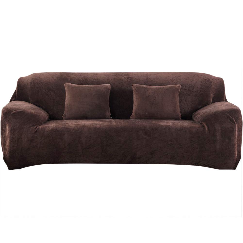 Stretch Velvet Sofa Cover for Living Room - Non-Slip Couch Slipcover with Straps, Fits 4-Seater & Loveseat (Coffee Color) - Perfect for Home Decor, Pet Protection & Furniture Refresh