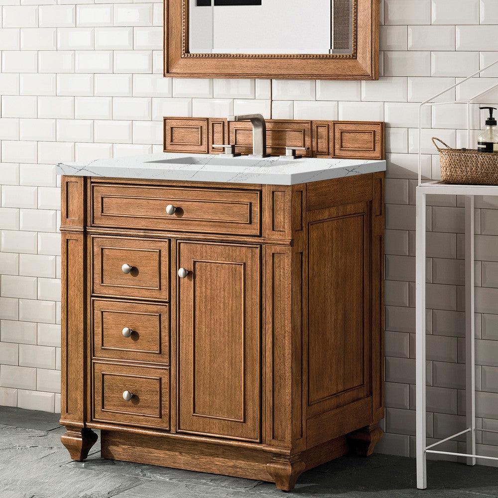 James Martin Vanities Bristol Collection 30-Inch Single Bathroom Vanity in Saddle Brown with Optional Countertops - Perfect for Modern Master Bathrooms and Guest Bathroom Renovations