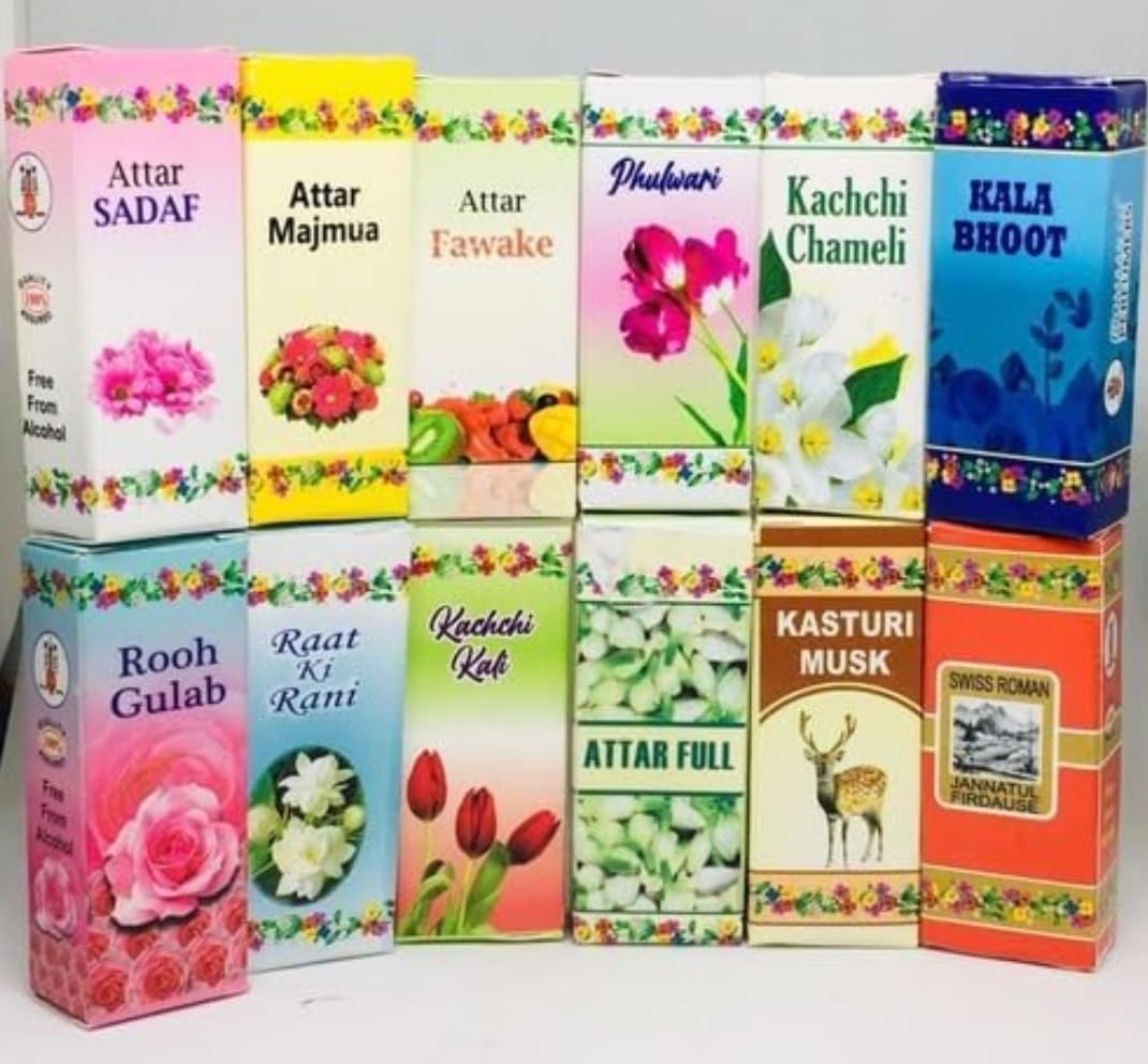 12 Pcs Natural Herbal Attars Set - Best for Prayer, Meditation & Aromatherapy | Long-Lasting Fragrance Oils for Home, Yoga & Spiritual Use