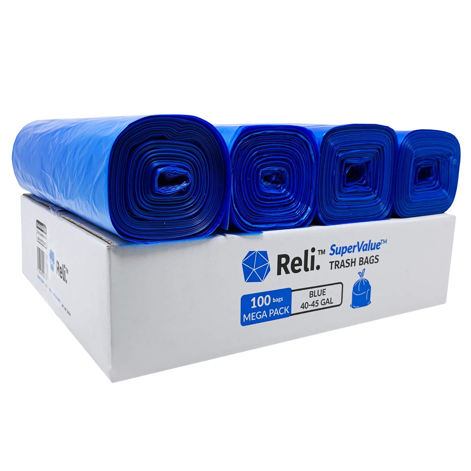 Reliable SuperValue 40-45 Gallon Heavy Duty Recycling Bags | 100 Count | Blue Trash Bags for Home, Office & Outdoor Use | Eco-Friendly Waste Disposal Solution