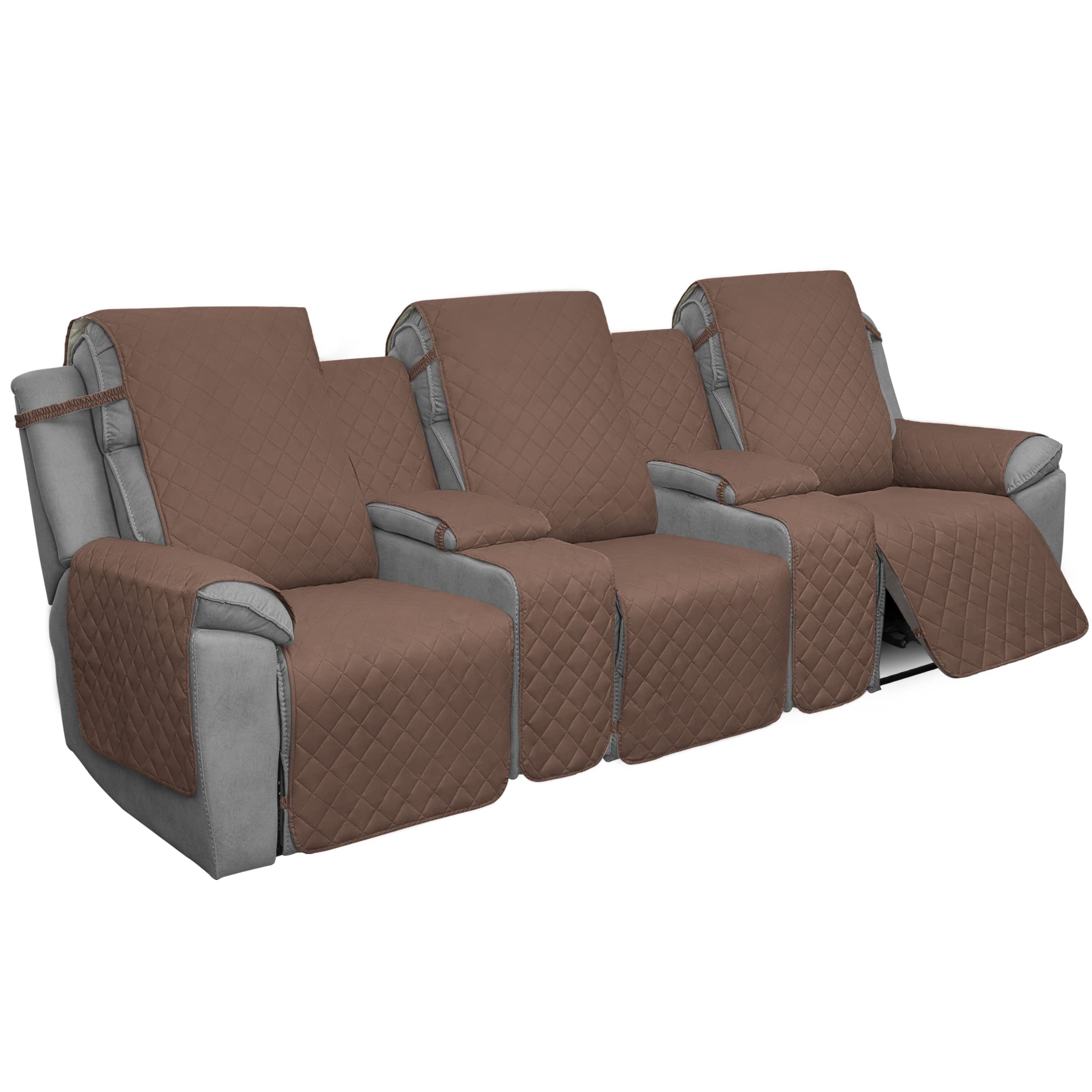 Easy-Going Recliner Sofa Cover with Console - Reversible 3-Seater Couch Slipcover for Living Room - Split Design with Elastic Straps for Kids, Dogs & Pets (Brown/Beige) - Perfect for Family Gatherings, Pet Protection & Home Decor