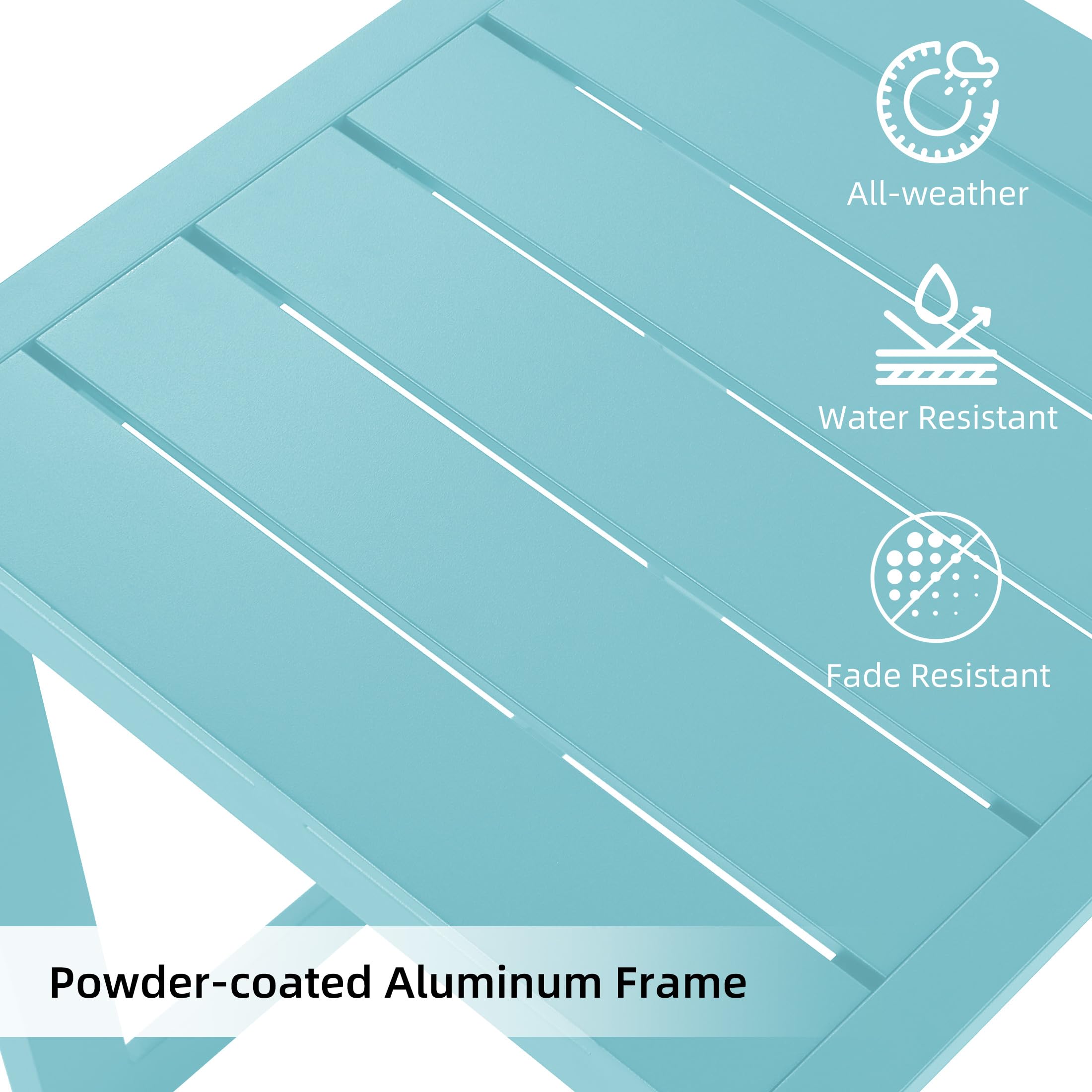 Outdoor Aluminum Side Table - Small Square Patio Coffee Bistro End Table in Lake Blue for Garden, Balcony & Poolside Relaxation