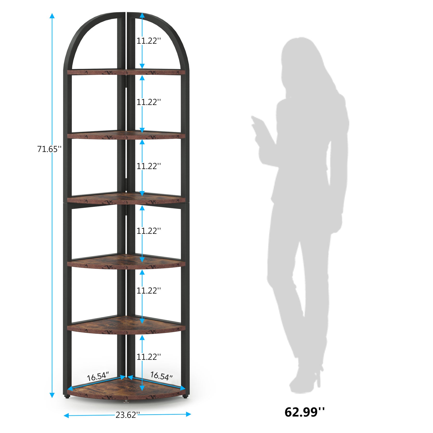 6 Tier Corner Shelf, 71 Inch Tall Corner Bookshelf for Small Spaces - Perfect for Living Room, Bedroom, Office Storage & Organization