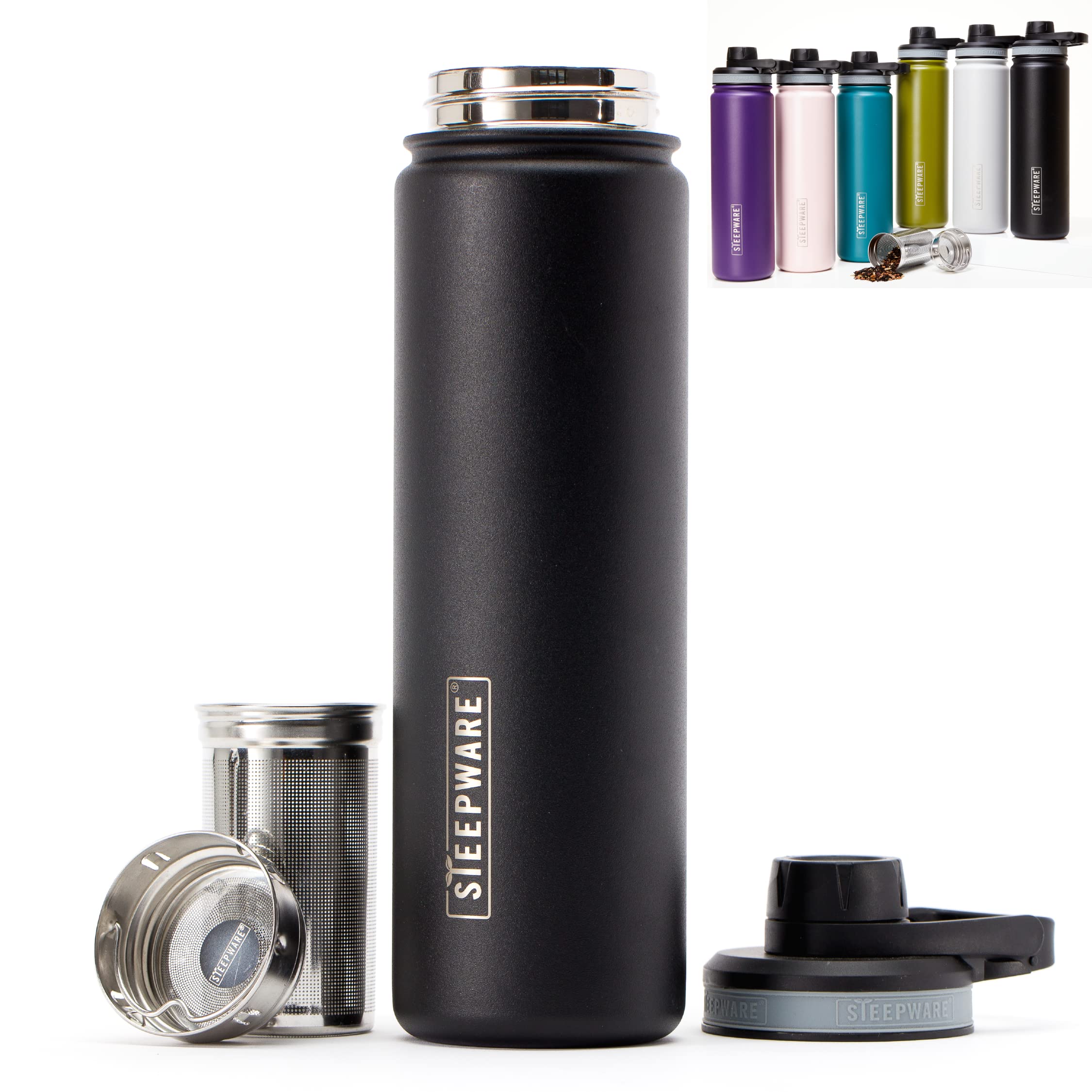 The Tea Spot - 22 oz Double-Walled Insulated Stainless Steel Tea Tumbler with Removable Infuser for Hot & Cold Brewing - Leakproof Travel Mug for Tea Lovers - Perfect for Office, Hiking & Daily Commute (Black)