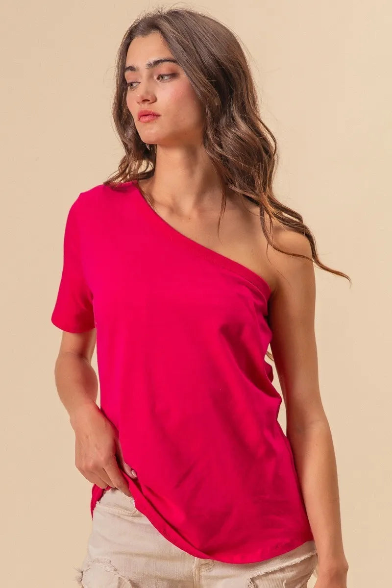 Stylish BiBi Cotton Spandex Knit One Shoulder Tops for Women | Trendy Summer Casual & Party Wear | Perfect for Beach Outings, Date Nights, and Club Events