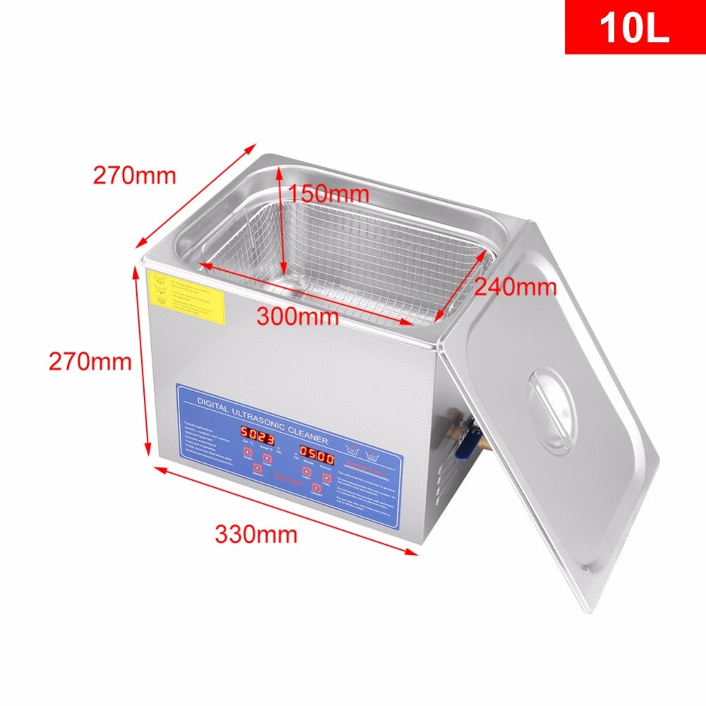 Genesis Ultrasonic Digital Cleaner 10L 110V/220V - Professional Jewelry, Eyeglasses & Small Parts Cleaning - Home & Commercial Use