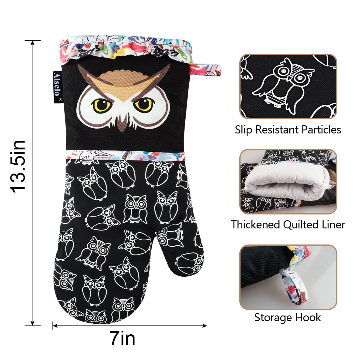 Heat Resistant Oven Mitts Set of 2 - Soft Quilted Cotton Lining & Anti-Slip Silicone Grip - Fashion Animal Print Kitchen Gloves for Baking, Grilling, and Safe Cooking (Black)