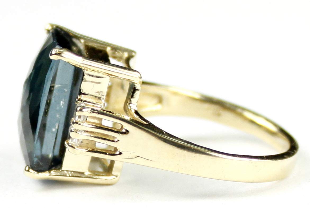 London Blue Topaz 10k Yellow Gold Women's Ring with 4 CZ Accent Stones - Elegant Jewelry for Weddings, Anniversaries & Special Occasions