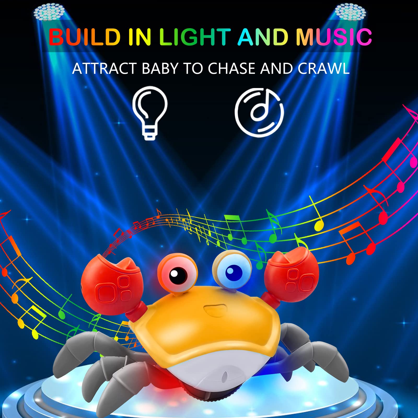 Automatic Obstacle-Avoiding Crawling Crab Baby Toy with Music & LED Lights - Interactive Tummy Time Toy Encourages Crawling for Infants & Toddlers - Perfect for Boys & Girls Developmental Playtime