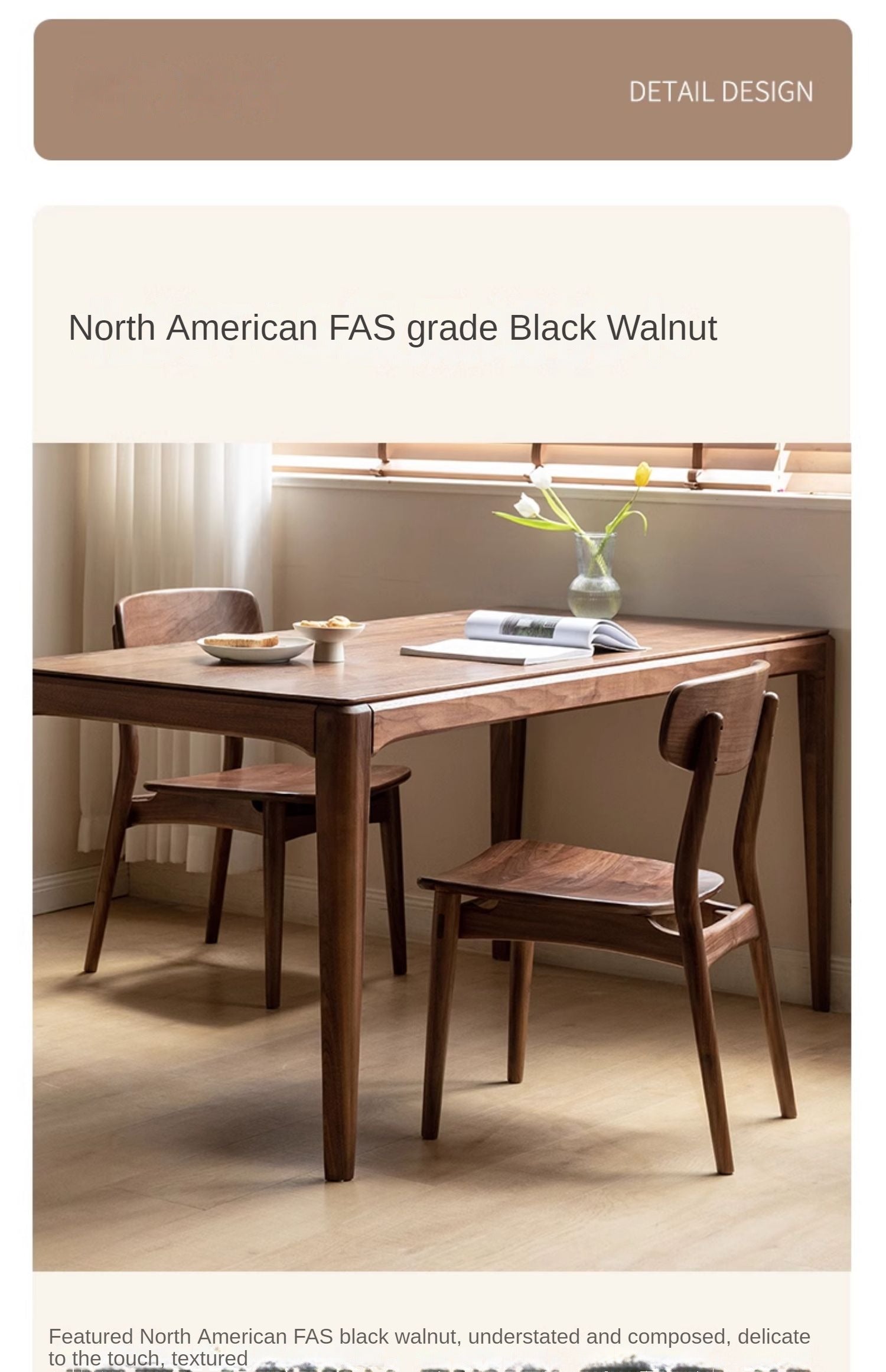 Premium Black Walnut & Ash Solid Wood Modern Dining Chairs Set of 4 - Elegant Backrest Design for Dining Room, Kitchen, or Office