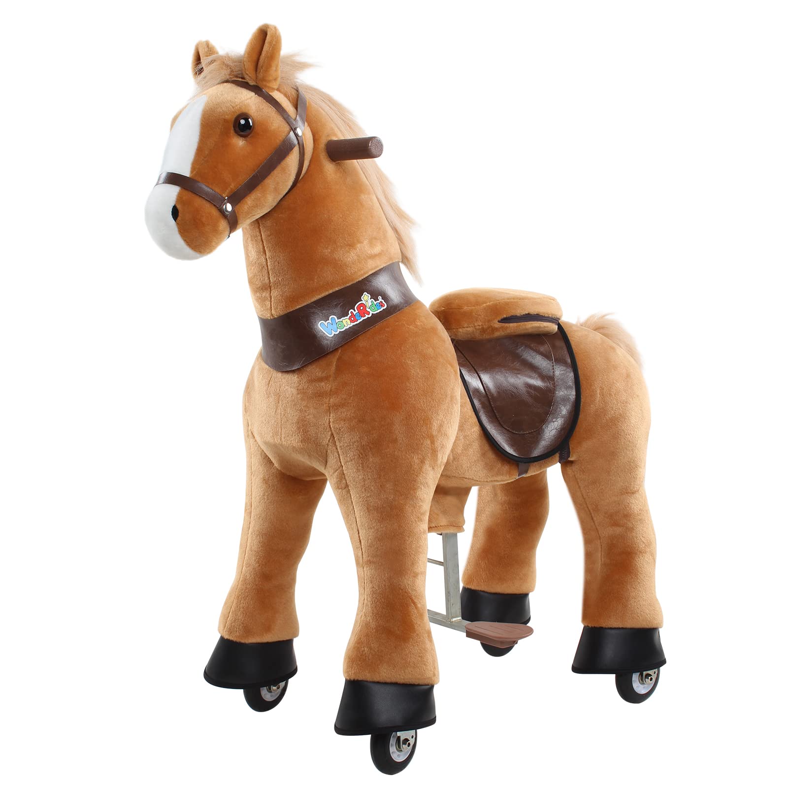 WondeRides Plush Rocking Horse Toy for Kids Ages 4-9 - 36 Inch Mechanical Walking Pony with Wheels | Toddler Ride-On Toy for Indoor & Outdoor Play, Birthday Gifts, and Pretend Play Activities
