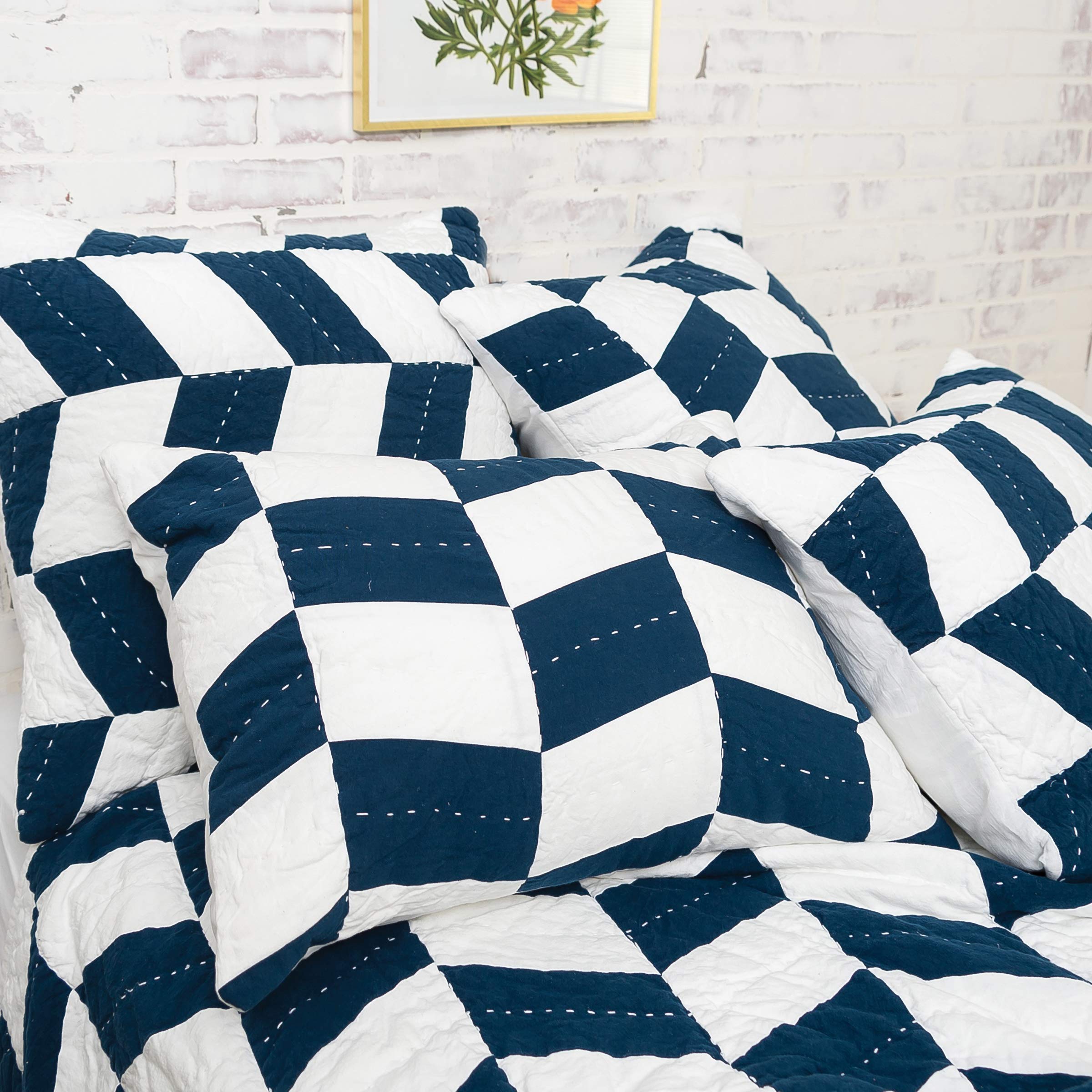 Carol & Frank Herringbone Patch Indigo Full/Queen Quilt - Blue Bedspread for Queen Size Bed | Cozy Home Decor & Bedroom Upgrade
