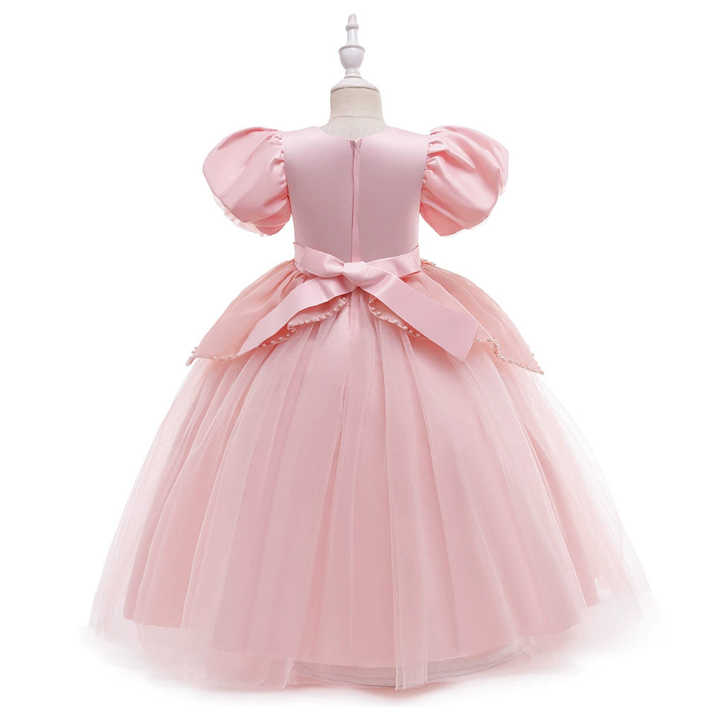 Pink Princess Round Floor Length Satin Flower Girl Dress - Perfect for Weddings, Birthday Parties & Special Occasions
