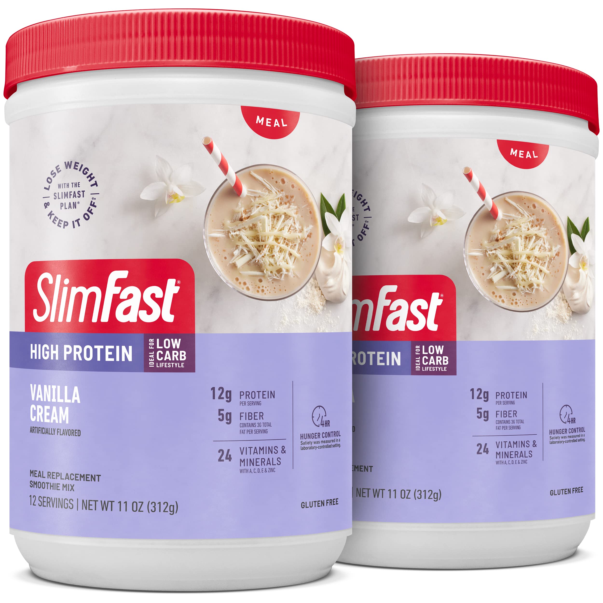 SlimFast Advanced Nutrition High Protein Meal Replacement Smoothie Mix - Vanilla Cream, 20g Protein Powder for Weight Loss, 12 Servings (Pack of 2) | Healthy Breakfast & Post-Workout Shake for Busy Lifestyles