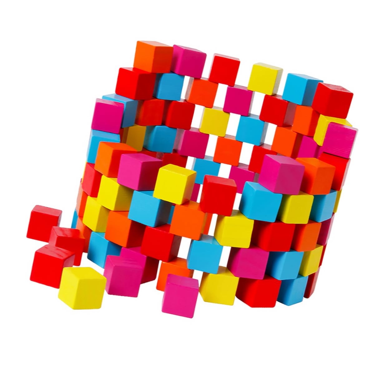 Abaodam 100pcs Wooden Building Blocks - Colorful Math Learning Cubes, Balancing Stacking Toys for Kids - Educational STEM Toys for Toddlers & Preschoolers - Perfect for Classroom, Homeschool & Playroom Activities