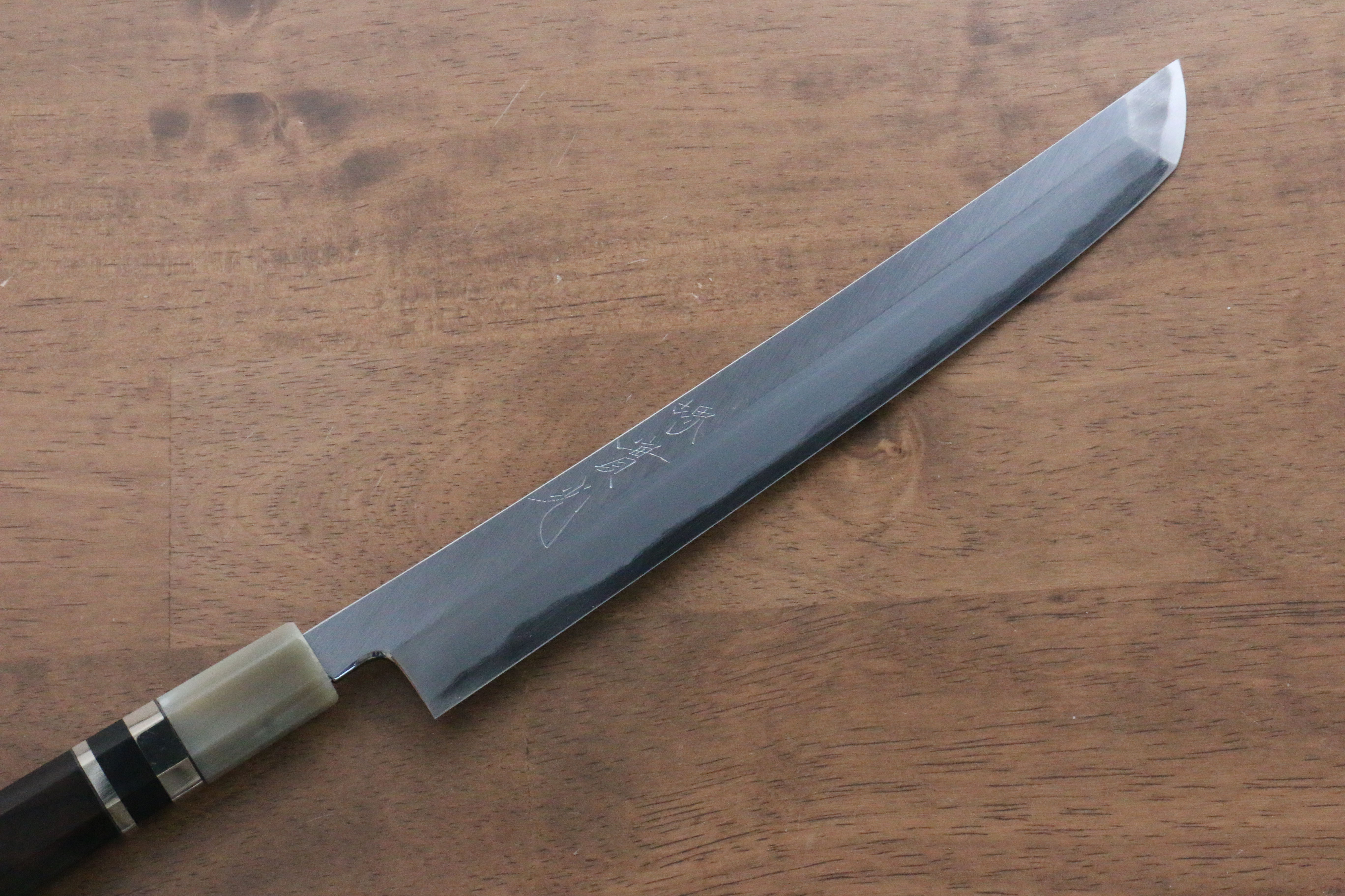 Premium Jikko Shiko White Steel Sakimaru Yanagiba 240mm Japanese Sushi Knife with Ebony Wood Handle & Double Ring - Perfect for Sushi Chefs, Professional Cooking & Home Kitchen Use