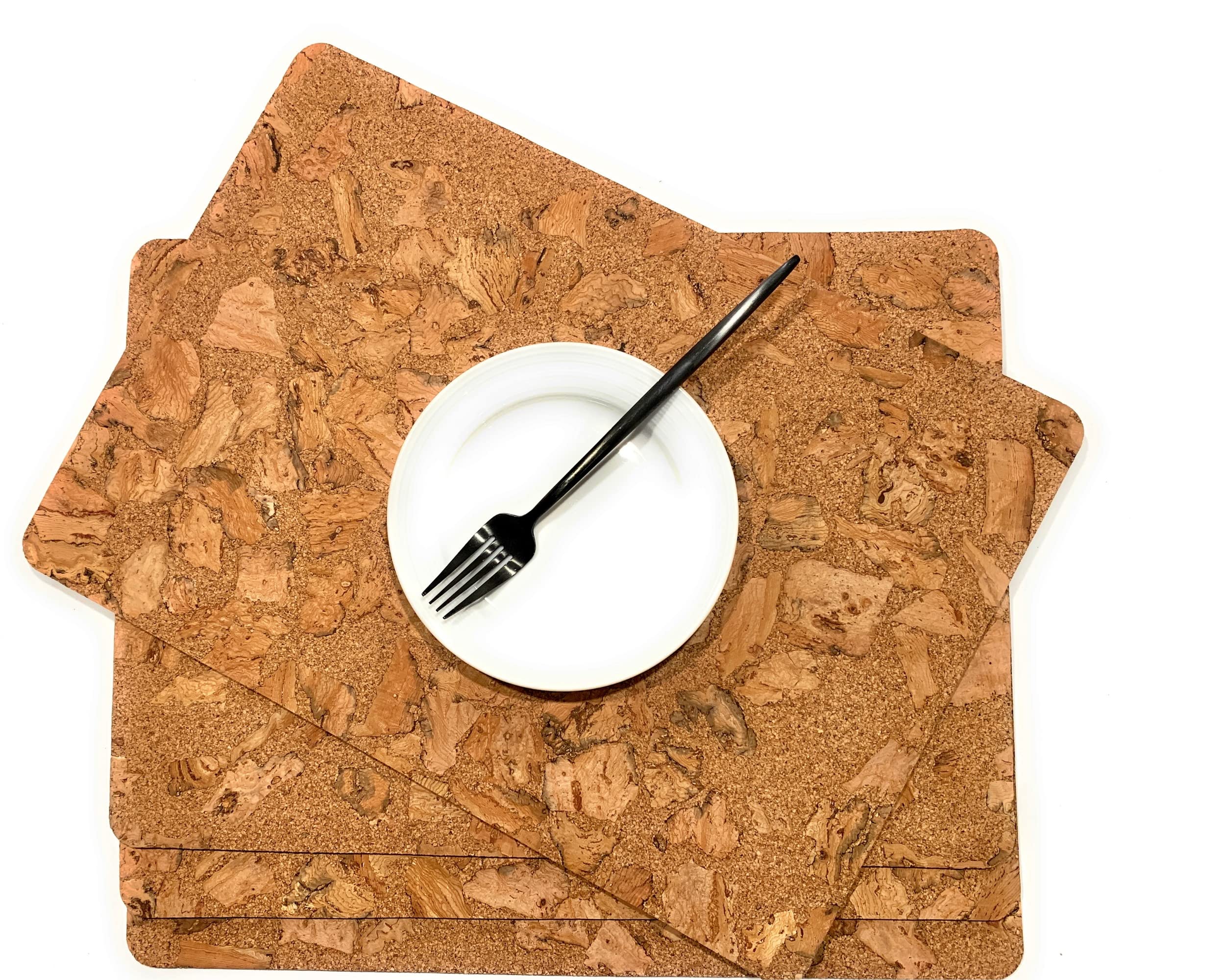 Premium Cork Placemats Set of 4 - 16.5x11.5 Inch Heat Resistant Table Mats for Dining, Wooden Trivets for Hot Pots & Pans, Non-Slip Farmhouse Style Kitchen Decor - Perfect for Dinner Parties, Holiday Meals & Rustic Home Decor
