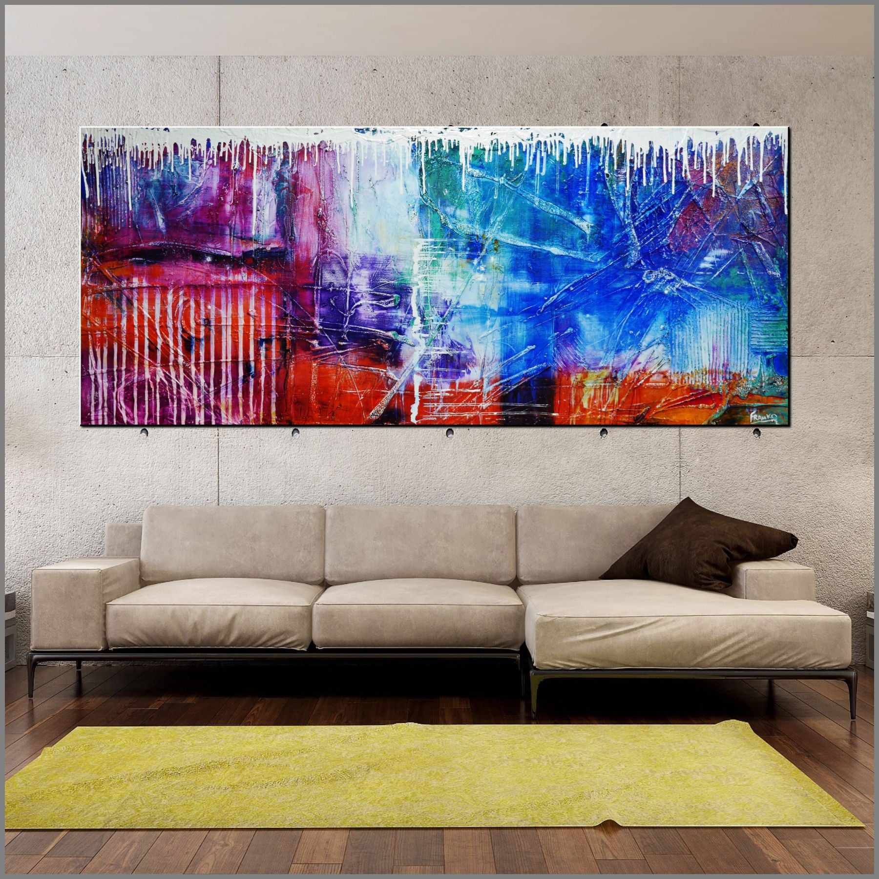 240cm x 100cm Colorful Textured Abstract Wall Art Painting - Large Grunge Style Canvas for Living Room, Bedroom & Office Decor